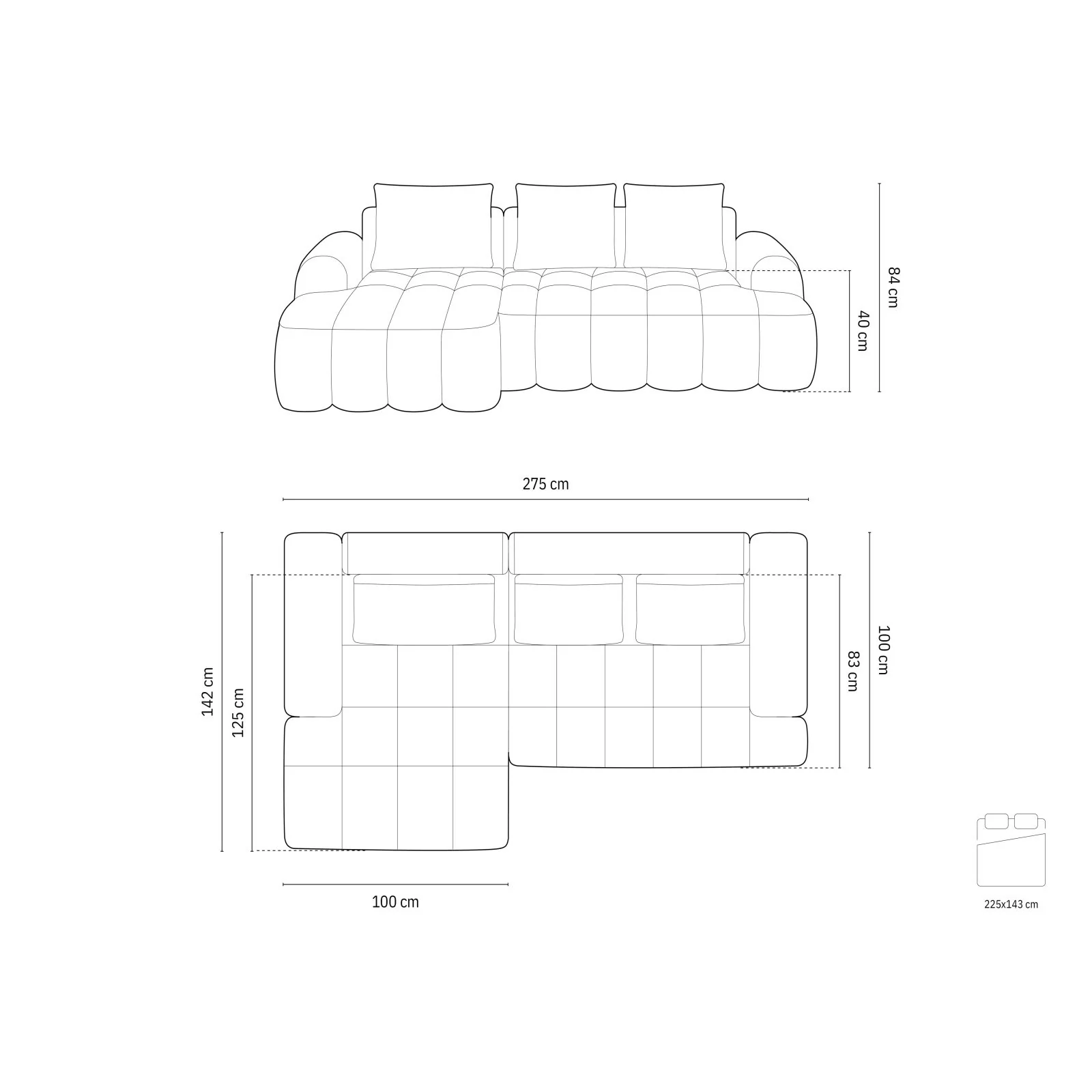 Linz 3-Sitzer Ecksofa mit Schlaffunktion, Linke Seite, aus Samt oder Strukturstoff, 275x142 cm - Image 35