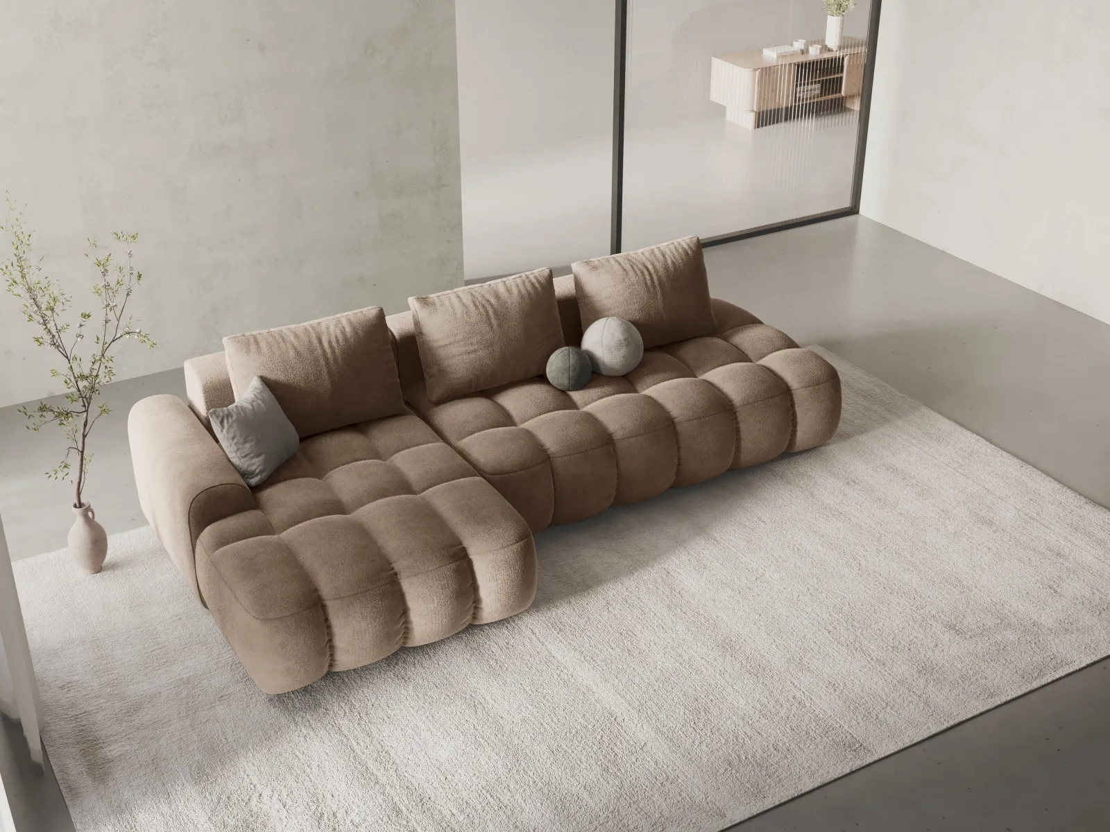 Linz 3-Sitzer Ecksofa mit Schlaffunktion, Linke Seite, aus Samt oder Strukturstoff, 275x142 cm - Image 10