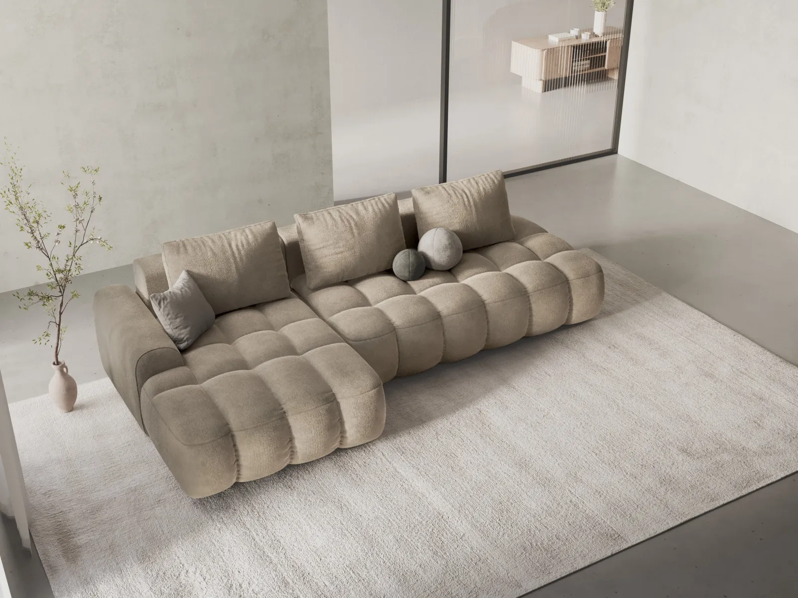 Linz 3-Sitzer Ecksofa mit Schlaffunktion, Linke Seite, aus Samt oder Strukturstoff, 275x142 cm - Image 2