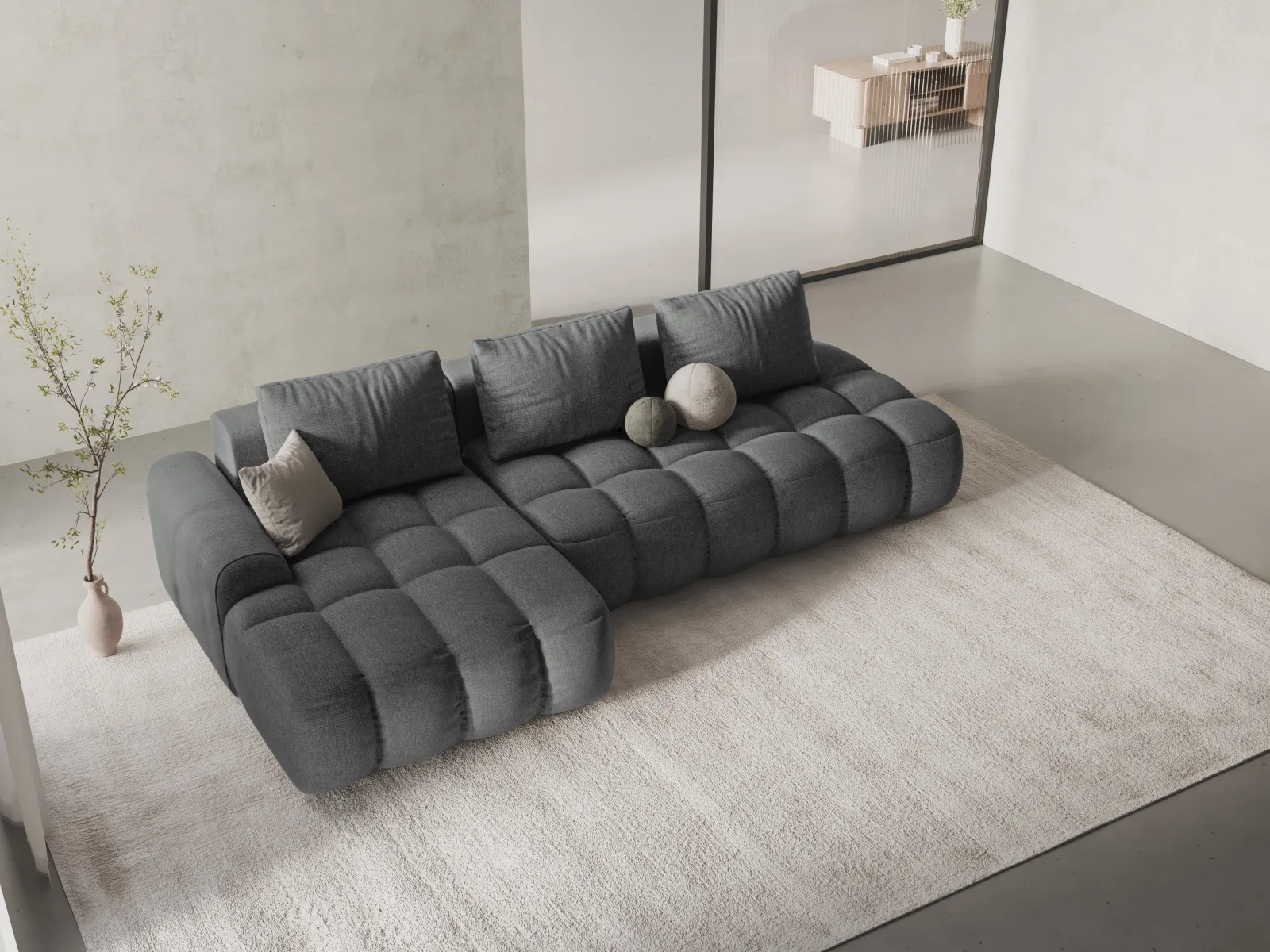 Linz 3-Sitzer Ecksofa mit Schlaffunktion, Linke Seite, aus Samt oder Strukturstoff, 275x142 cm - Image 82