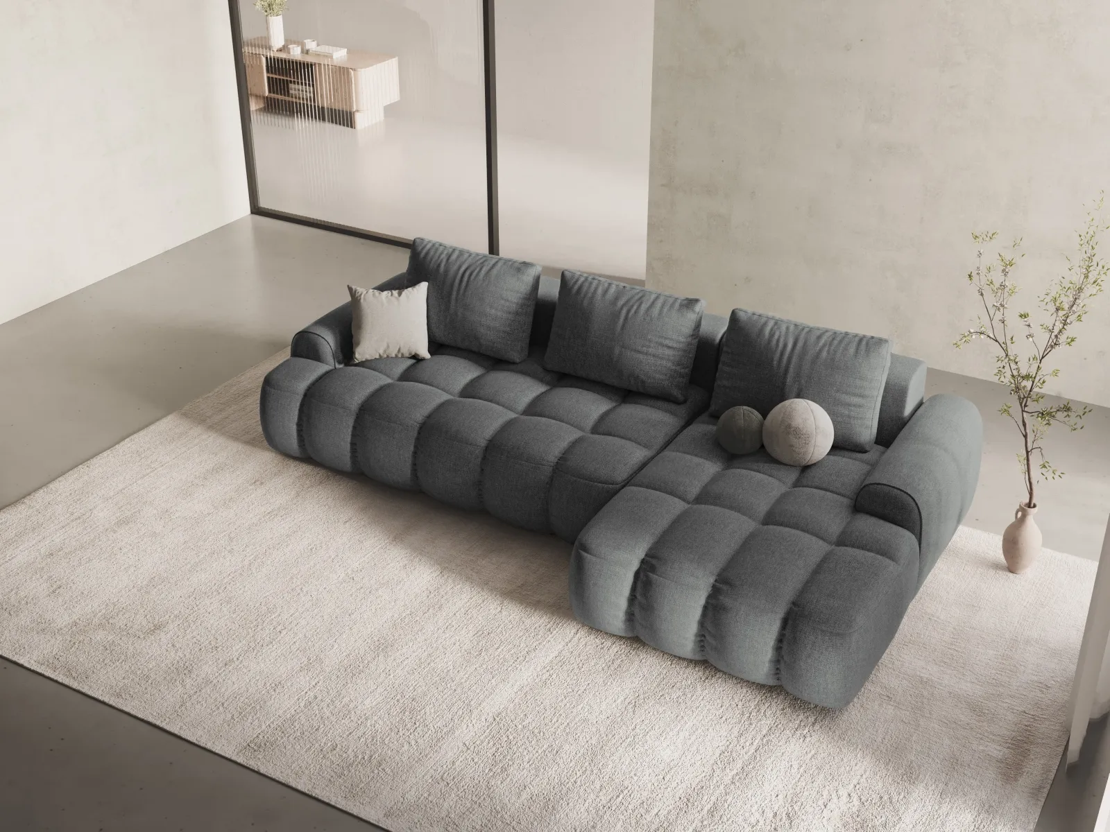 Linz 3-Sitzer Ecksofa mit Schlaffunktion, Rechte Seite, aus Samt oder Strukturstoff, 275x142 cm - Image 81