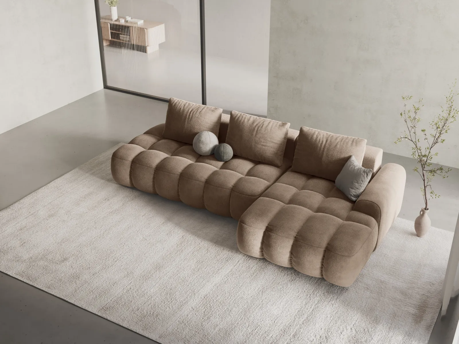 Linz 3-Sitzer Ecksofa mit Schlaffunktion, Rechte Seite, aus Samt oder Strukturstoff, 275x142 cm - Image 10