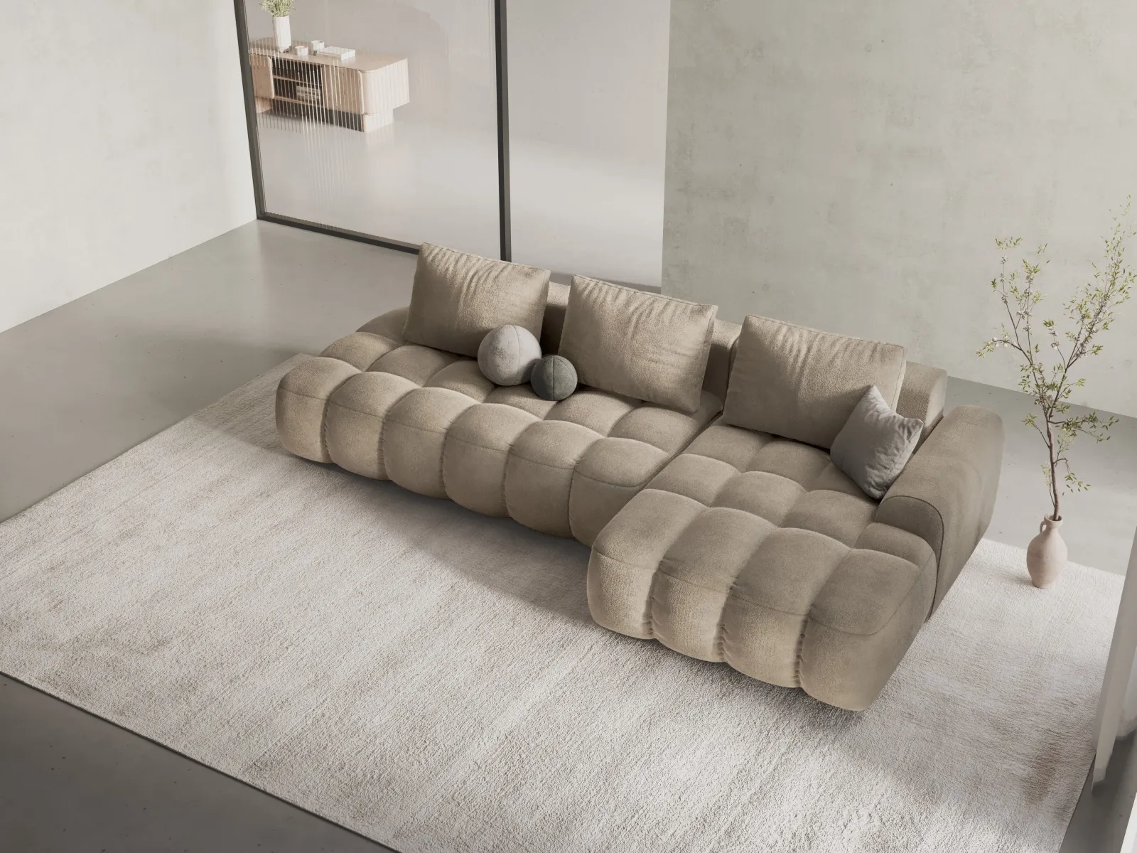 Linz 3-Sitzer Ecksofa mit Schlaffunktion, Rechte Seite, aus Samt oder Strukturstoff, 275x142 cm - Image 2