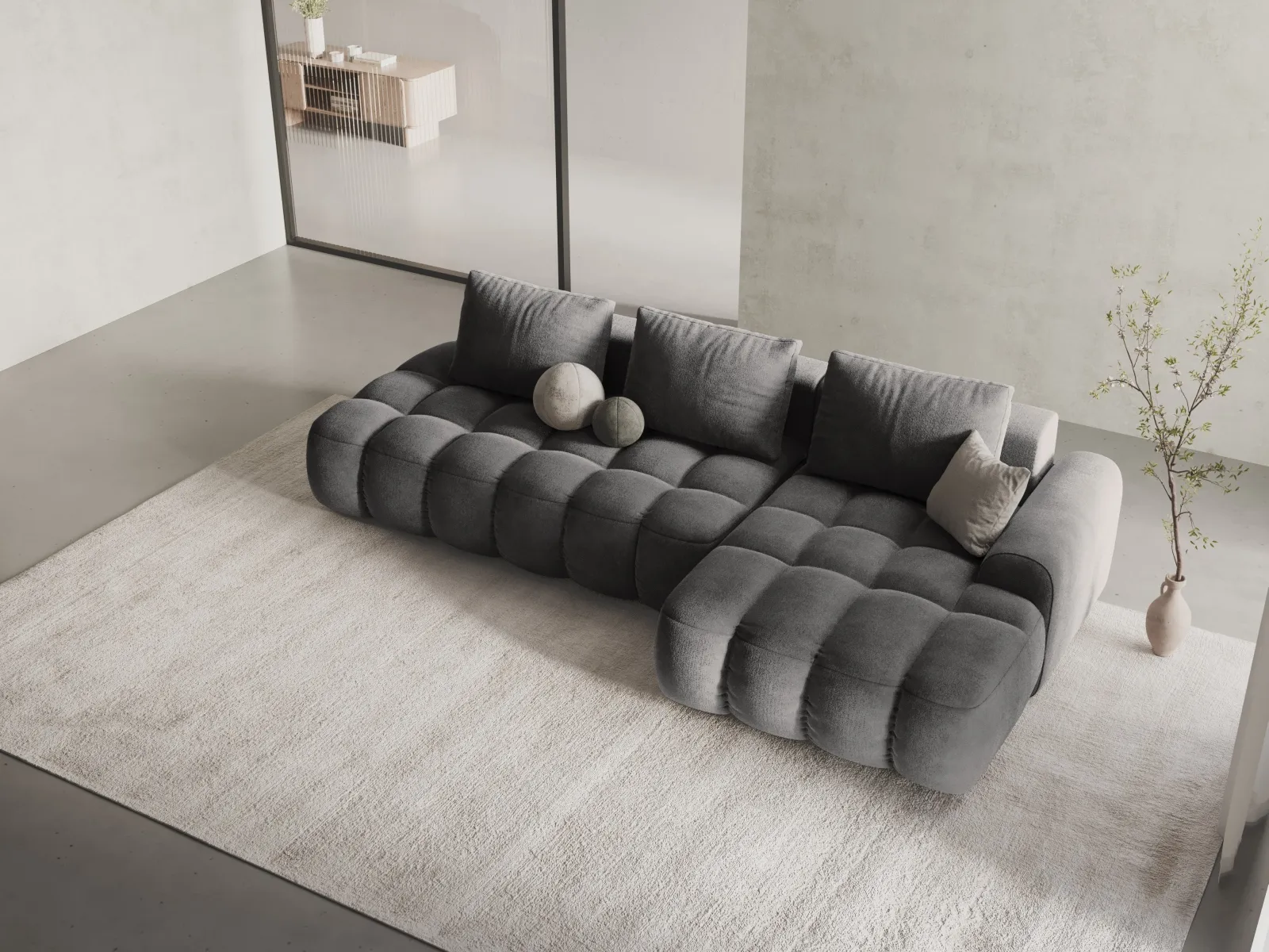 Linz 3-Sitzer Ecksofa mit Schlaffunktion, Rechte Seite, aus Samt oder Strukturstoff, 275x142 cm - Image 34