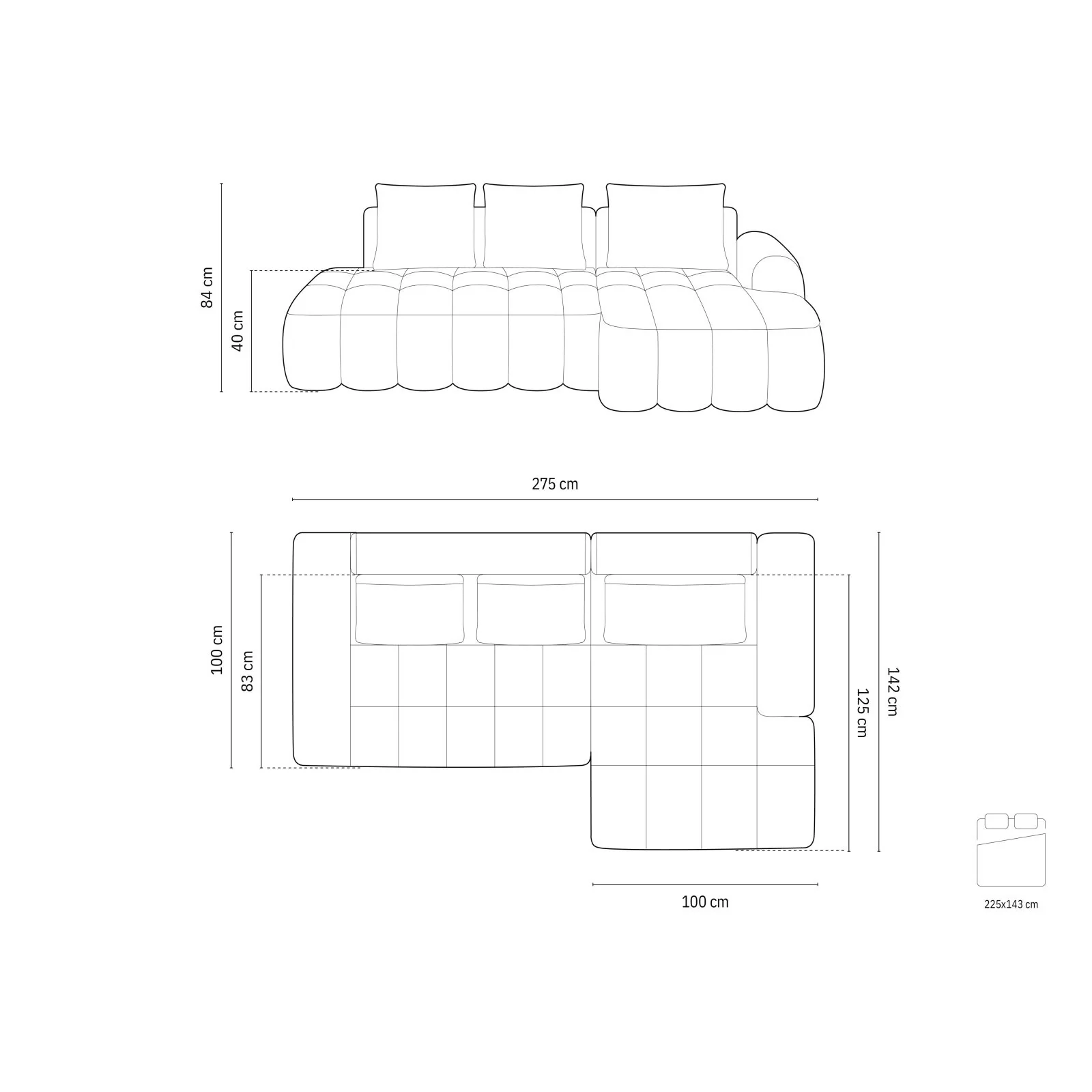 Linz 3-Sitzer Ecksofa mit Schlaffunktion, Rechte Seite, aus Samt oder Strukturstoff, 275x142 cm - Image 59