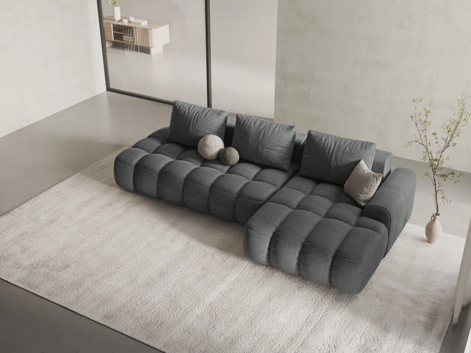 Linz 3-Sitzer Ecksofa mit Schlaffunktion, Rechte Seite, aus Samt oder Strukturstoff, 275x142 cm - Image 82