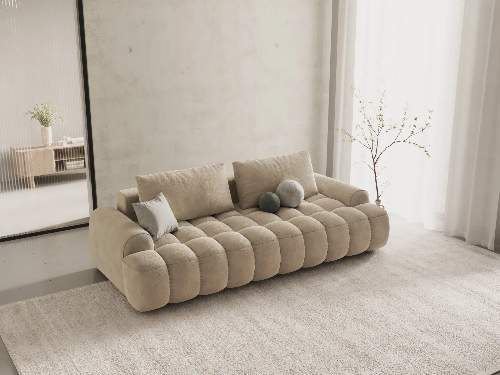 Linz 4-Sitzer Sofa mit Schlaffunktion und Stauraum, aus Samt oder Strukturstoff, 250x100x84 cm - Image 2