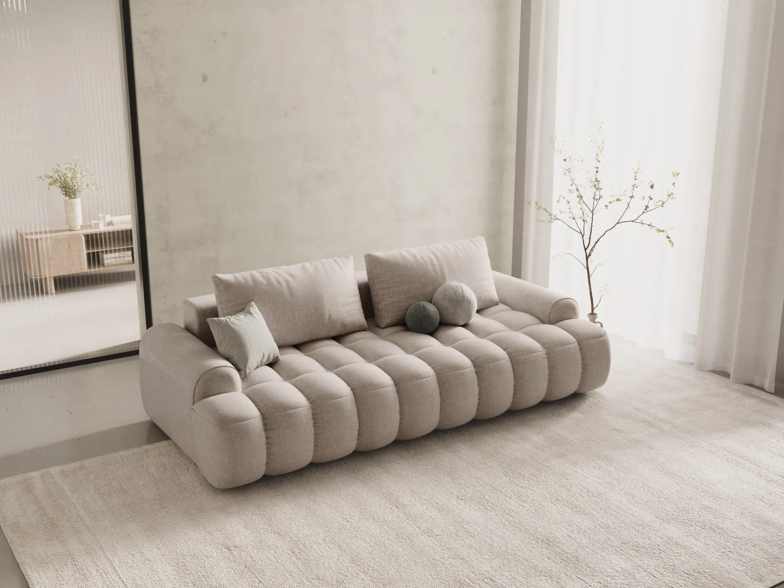 Linz 4-Sitzer Sofa mit Schlaffunktion und Stauraum, aus Samt oder Strukturstoff, 250x100x84 cm - Image 44