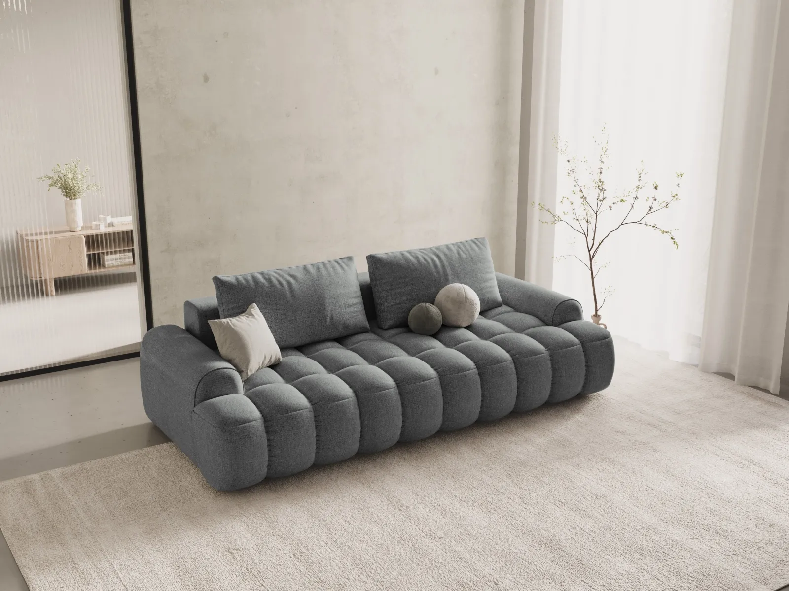 Linz 4-Sitzer Sofa mit Schlaffunktion und Stauraum, aus Samt oder Strukturstoff, 250x100x84 cm - Image 72