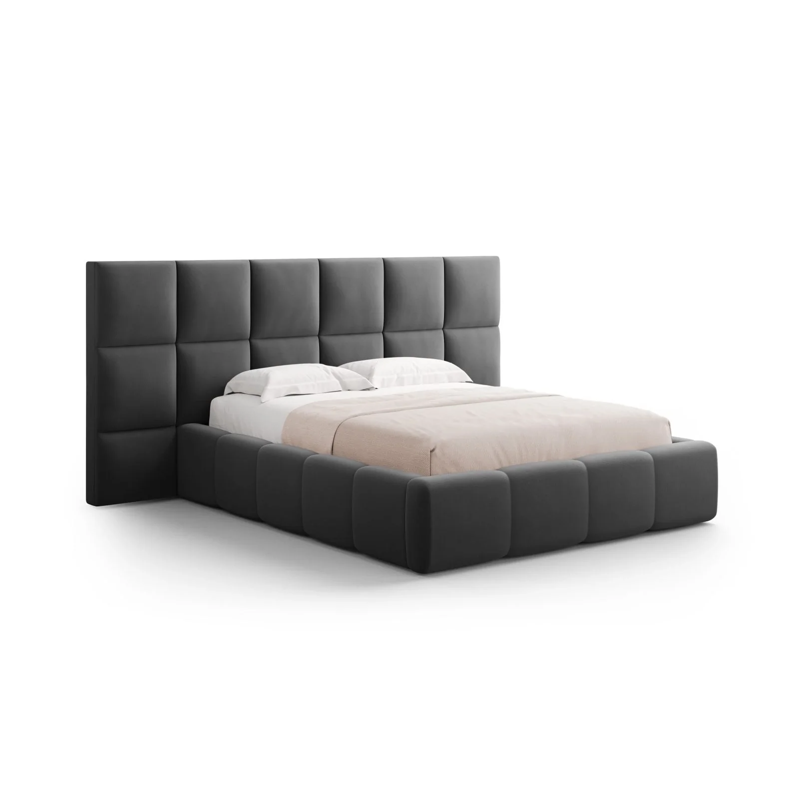 Livigno Bett mit Doppelkopfteil und Stauraum aus Samt oder Strukturstoff, 160x200 cm - Image 25