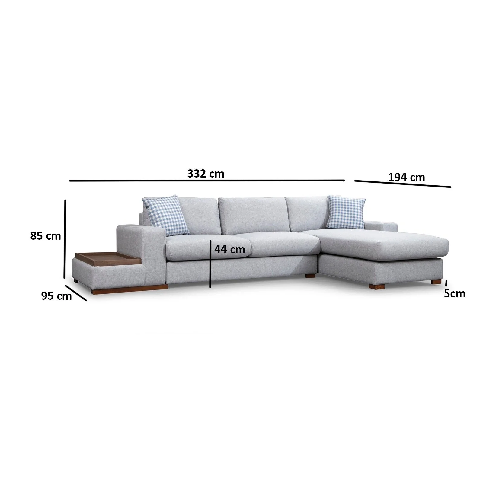 Loop Ecksofa, Rechte Seite, in Hellgrau, 322x194 cm - Image 6