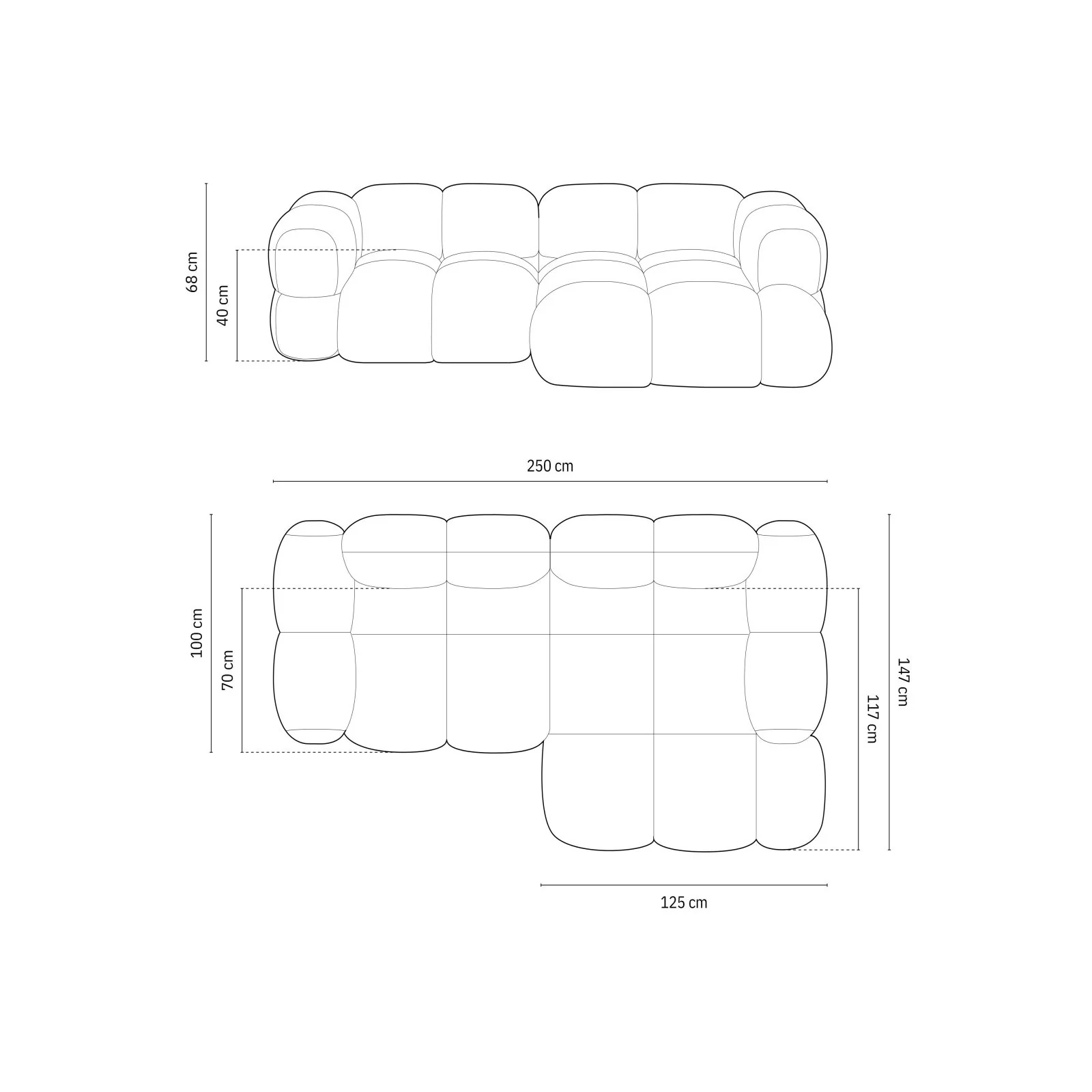 Loretto 3-Sitzer Ecksofa, Rechte Seite, aus Samt oder Strukturstoff, 250x147x68 cm - Image 45