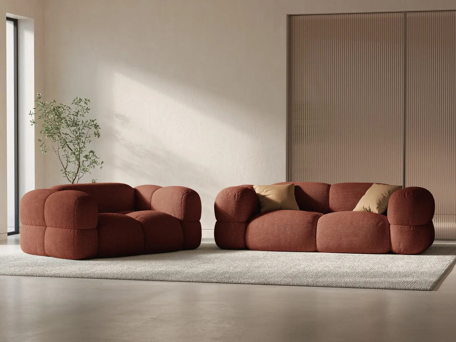 Loretto 3-Sitzer Sofa aus Samt oder Strukturstoff, 210x100x68 cm - Image 58