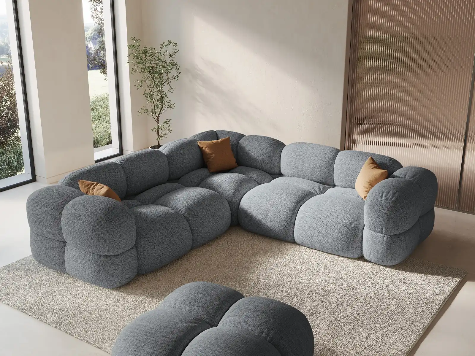 Loretto 4-Sitzer Ecksofa, symmetrisch, aus Samt oder Strukturstoff, 250x250x68 cm - Image 79
