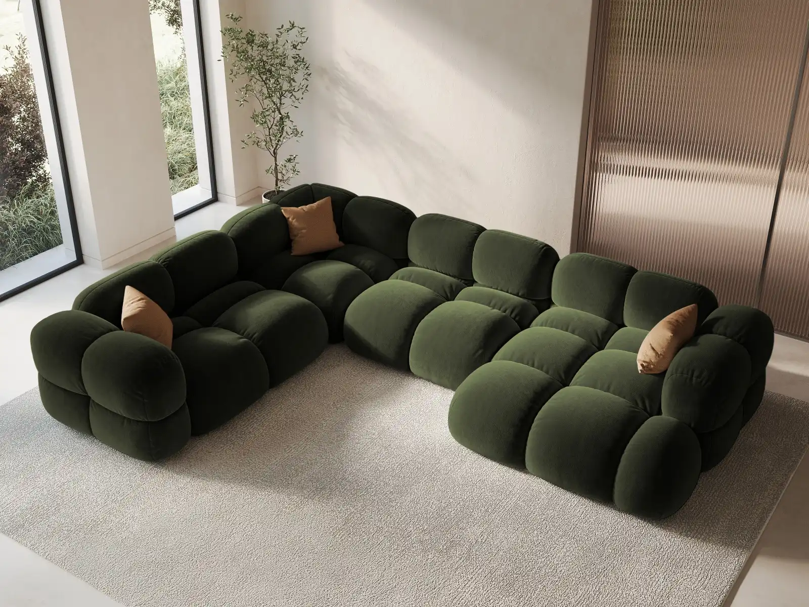 Loretto 5-Sitzer Panorama Ecksofa, Linke Seite, aus Samt oder Strukturstoff, 345x250x68 cm - Image 20