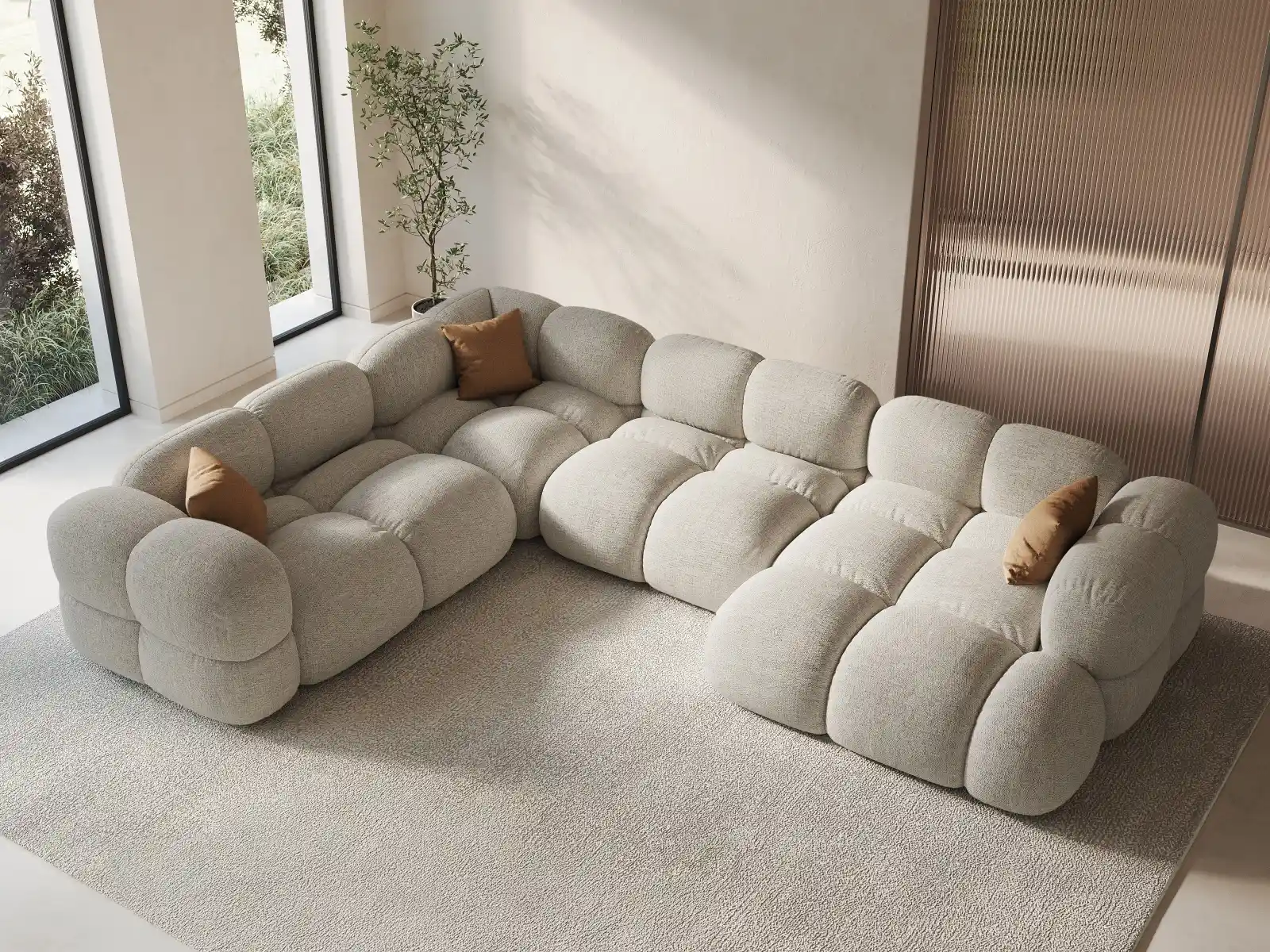 Loretto 5-Sitzer Panorama Ecksofa, Linke Seite, aus Samt oder Strukturstoff, 345x250x68 cm - Image 38