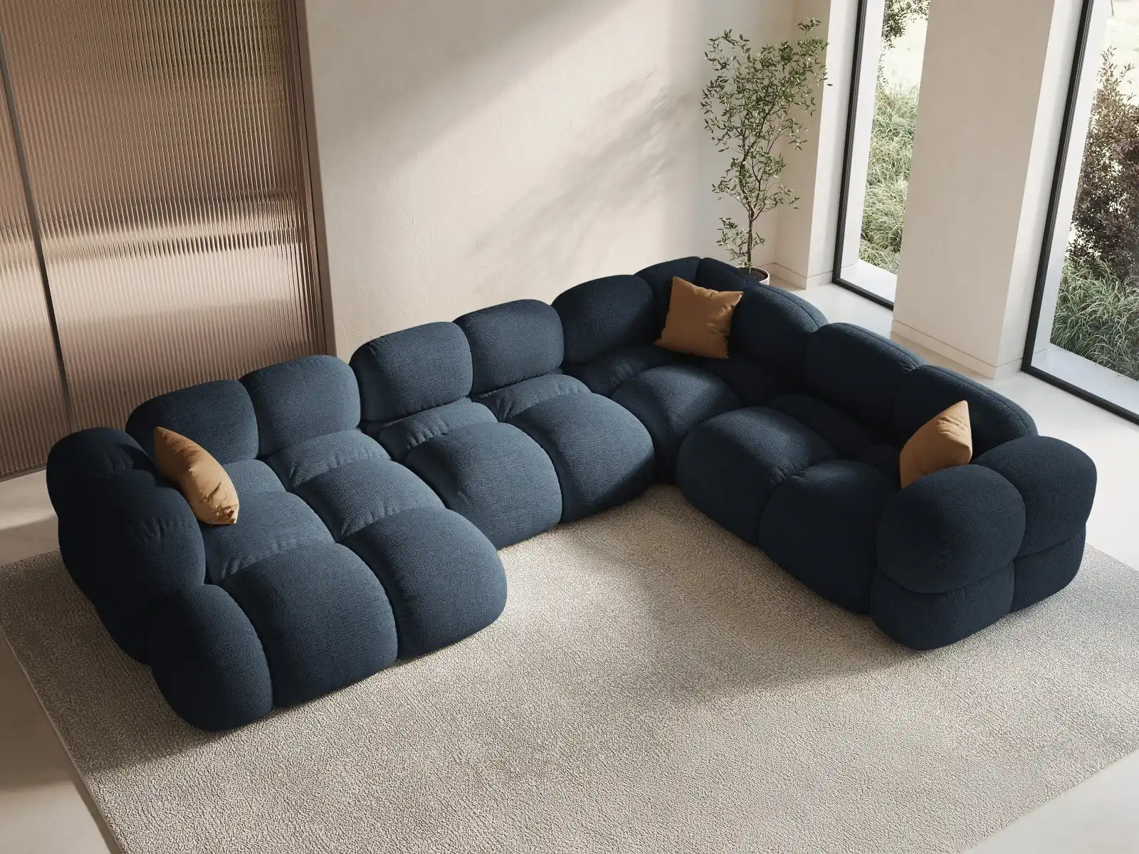 Loretto 5-Sitzer Panorama Ecksofa, Rechte Seite, aus Samt oder Strukturstoff, 345x250x68 cm - Image 62