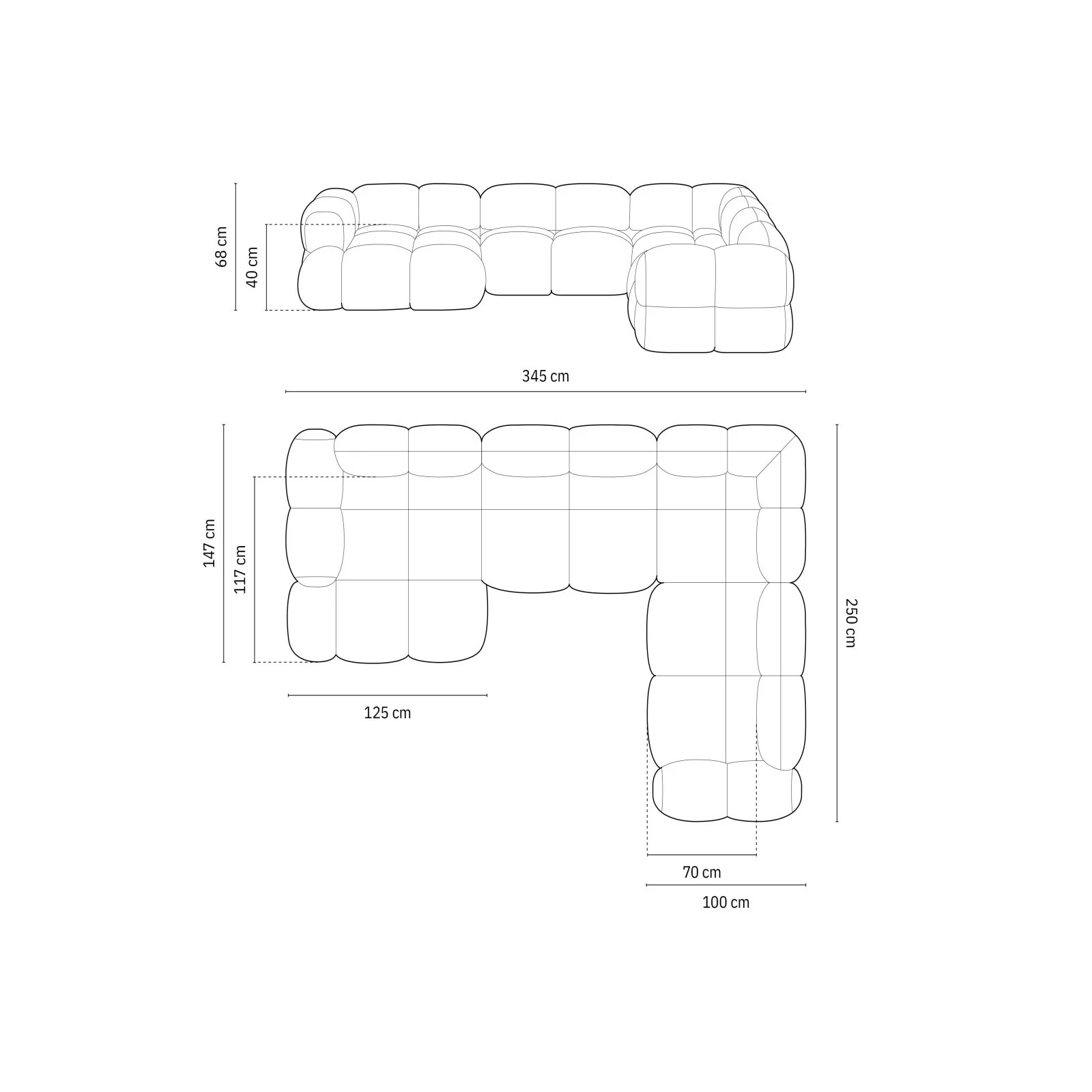 Loretto 5-Sitzer Panorama Ecksofa, Rechte Seite, aus Samt oder Strukturstoff, 345x250x68 cm - Image 9