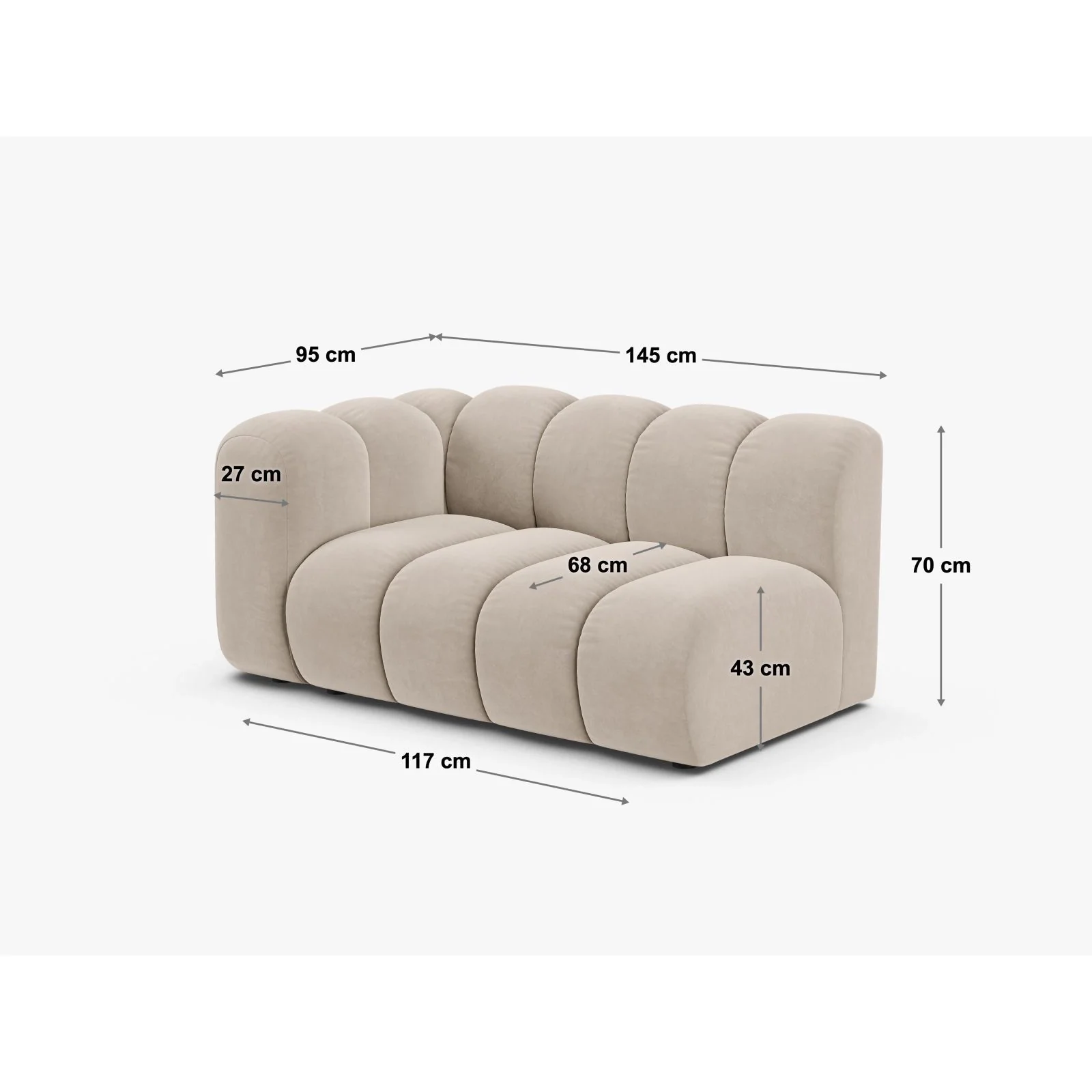 Lupine Modulares 2-Sitzer Sofa Sitzelement, Rechte Seite, aus Samt, Chenille oder Boucle, 145x95 cm - Image 2