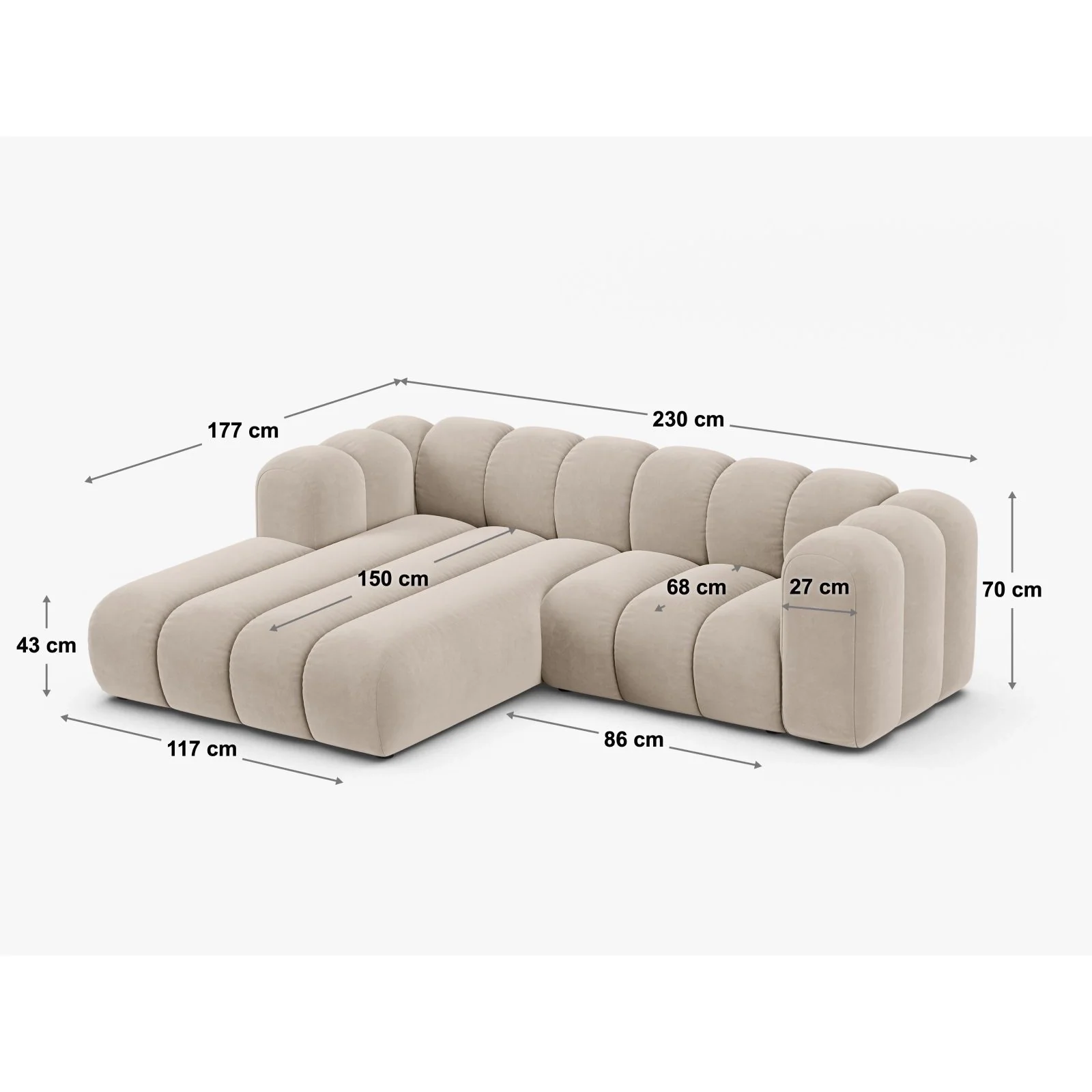 Lupine Modulares 3-Sitzer Ecksofa, Linke Seite, aus Samt, Chenille oder Boucle, 230x177 cm - Image 123