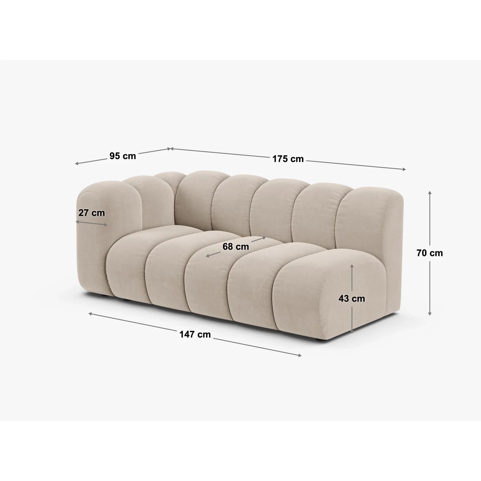 Lupine Modulares 3-Sitzer Sofa Sitzelement, Rechte Seite, aus Samt, Chenille oder Boucle, 175x95 cm - Image 32