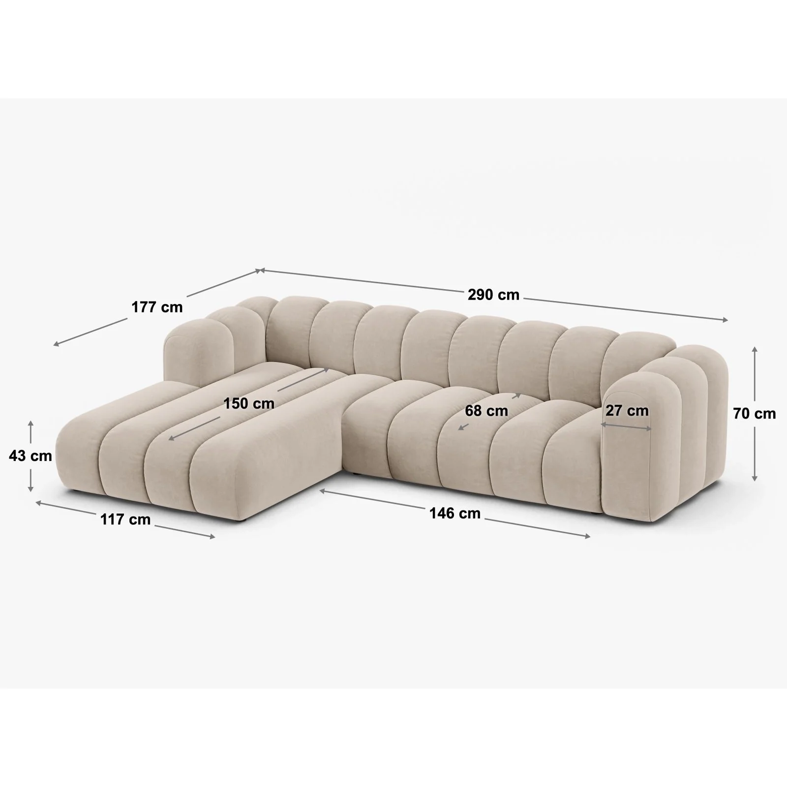 Lupine Modulares 4-Sitzer Ecksofa, Rechte Seite, aus Samt, Chenille oder Boucle, 290x177 cm - Image 26