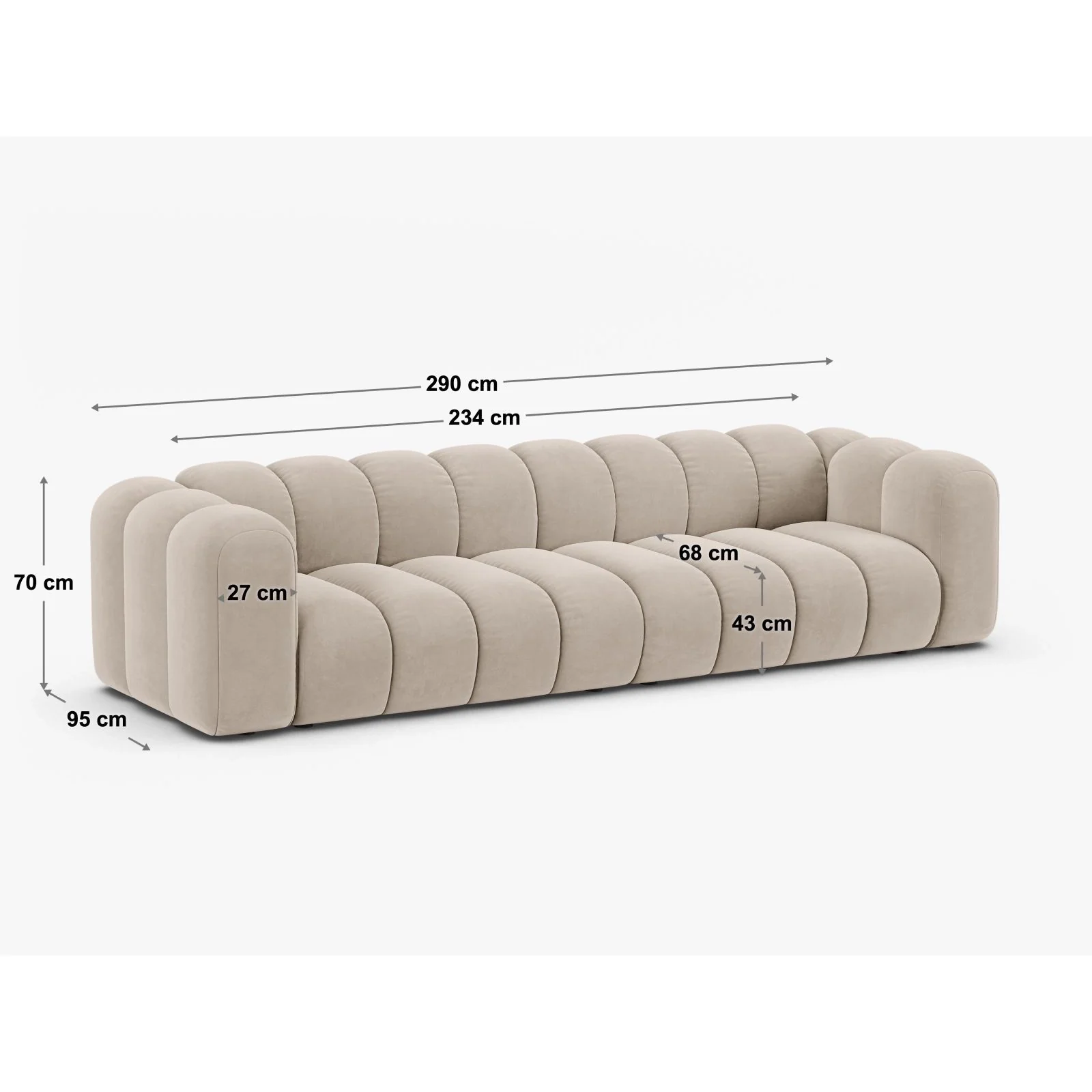 Lupine Modulares 4-Sitzer Sofa aus Samt, Chenille oder Boucle, 290x95x70 cm - Image 2