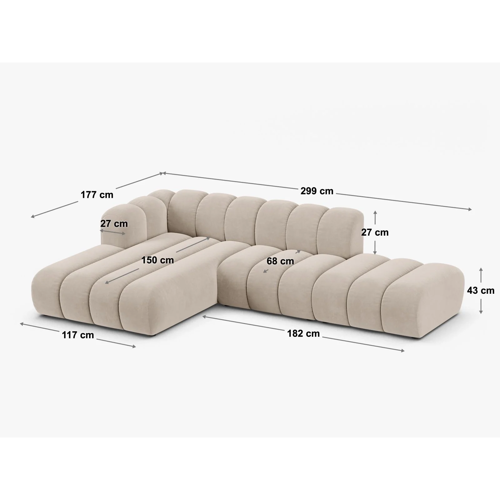 Lupine Modulares 5-Sitzer Ecksofa, Linke Seite, aus Samt, Chenille oder Boucle, 299x177 cm - Image 81