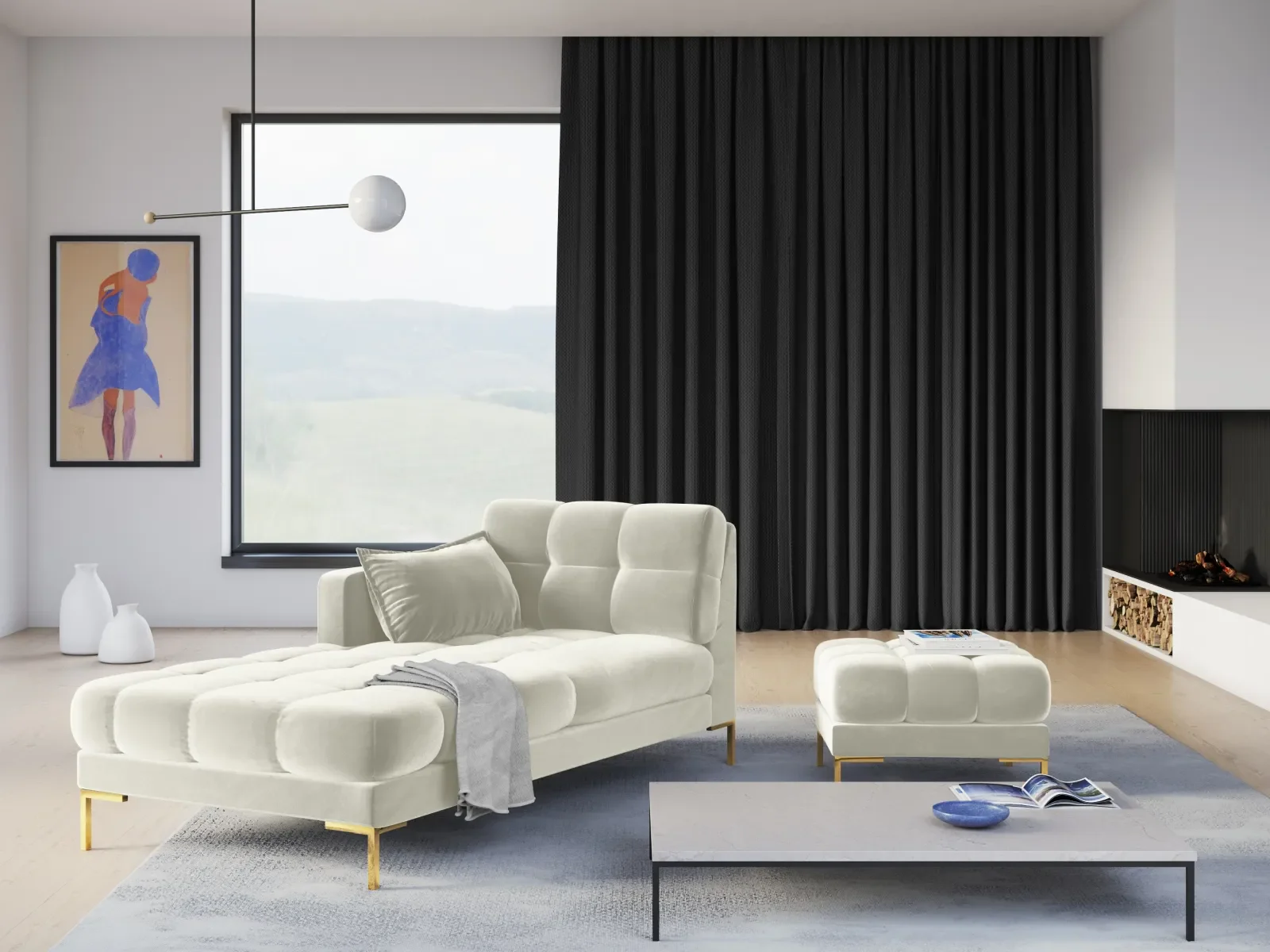 Mamaia 2-Sitzer Chaiselongue Linke Seite, Beine Goldmetall, mit Bezug aus Samt oder Strukturstoff, 185x102 cm - Image 34