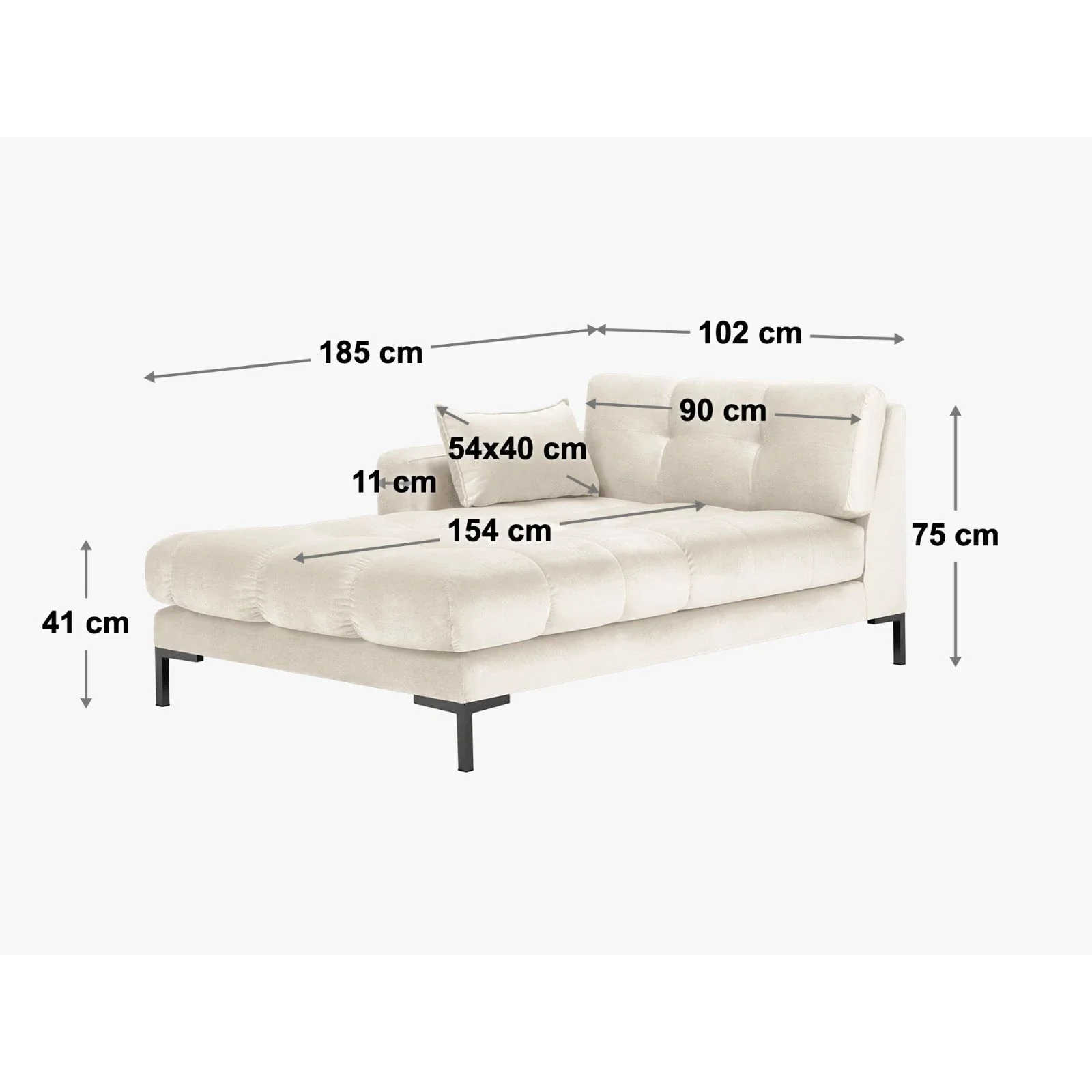 Mamaia 2-Sitzer Chaiselongue Rechte Seite, Metallbeine Schwarz, mit Bezug aus Samt oder Strukturstoff, 185x102 cm - Image 11