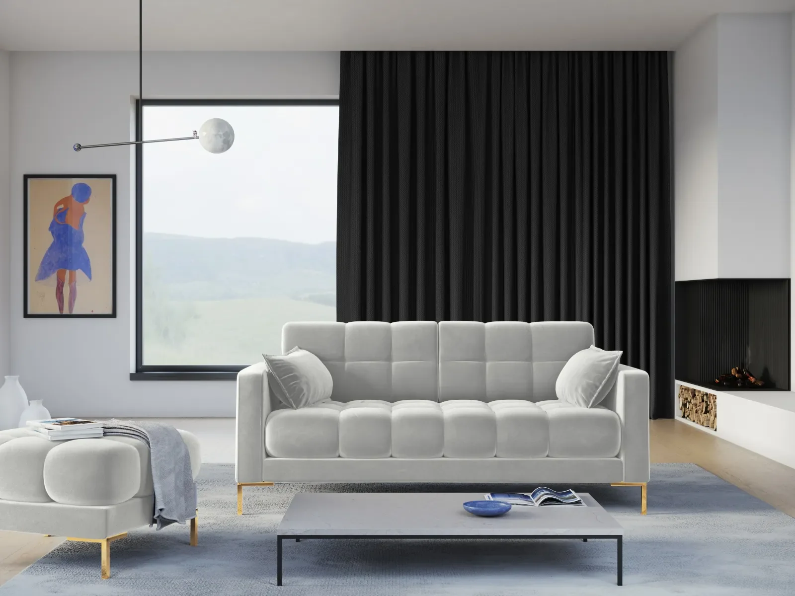 Mamaia 2-Sitzer Sofa, Beine Goldmetall, mit Bezug aus Samt oder Strukturstoff, 152x96 cm - Image 114