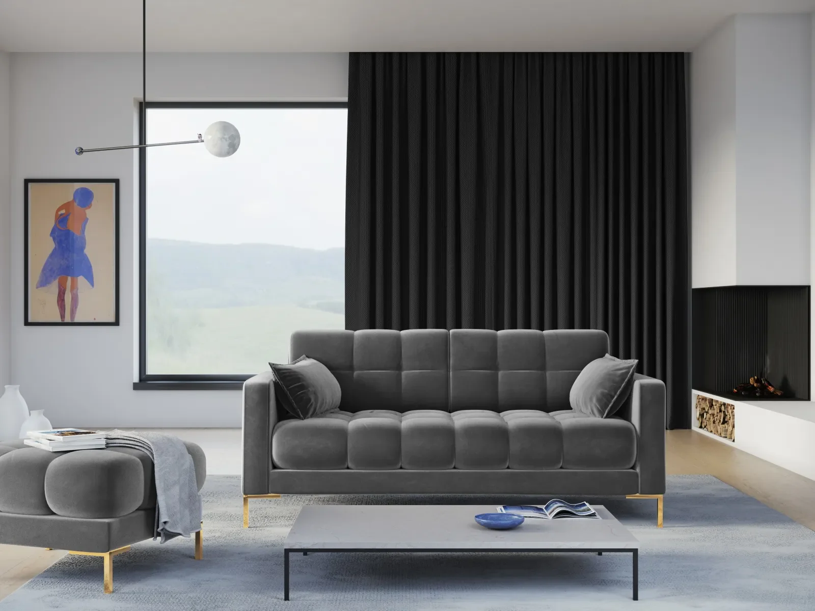 Mamaia 2-Sitzer Sofa, Beine Goldmetall, mit Bezug aus Samt oder Strukturstoff, 152x96 cm - Image 122