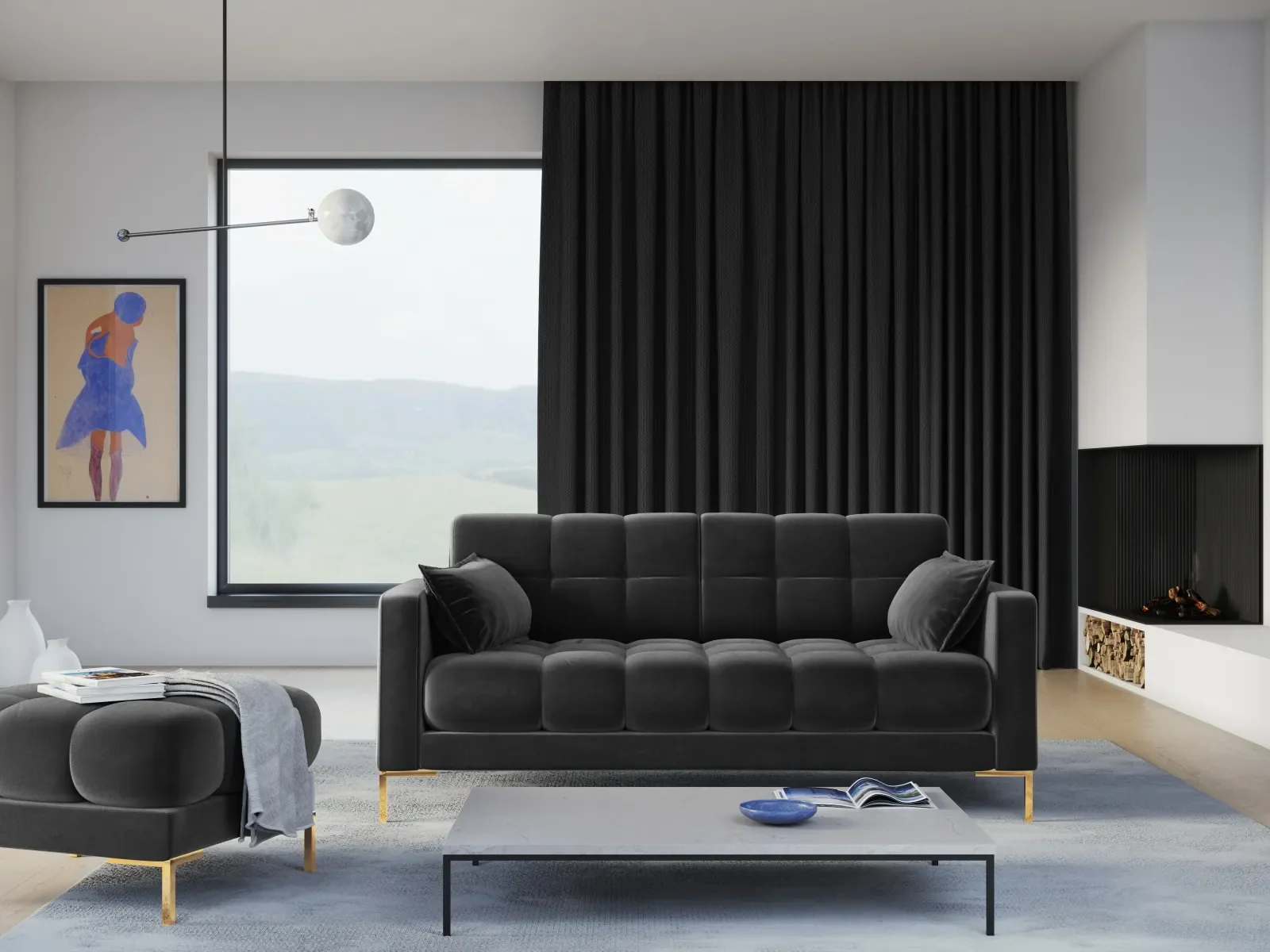 Mamaia 2-Sitzer Sofa, Beine Goldmetall, mit Bezug aus Samt oder Strukturstoff, 152x96 cm - Image 130