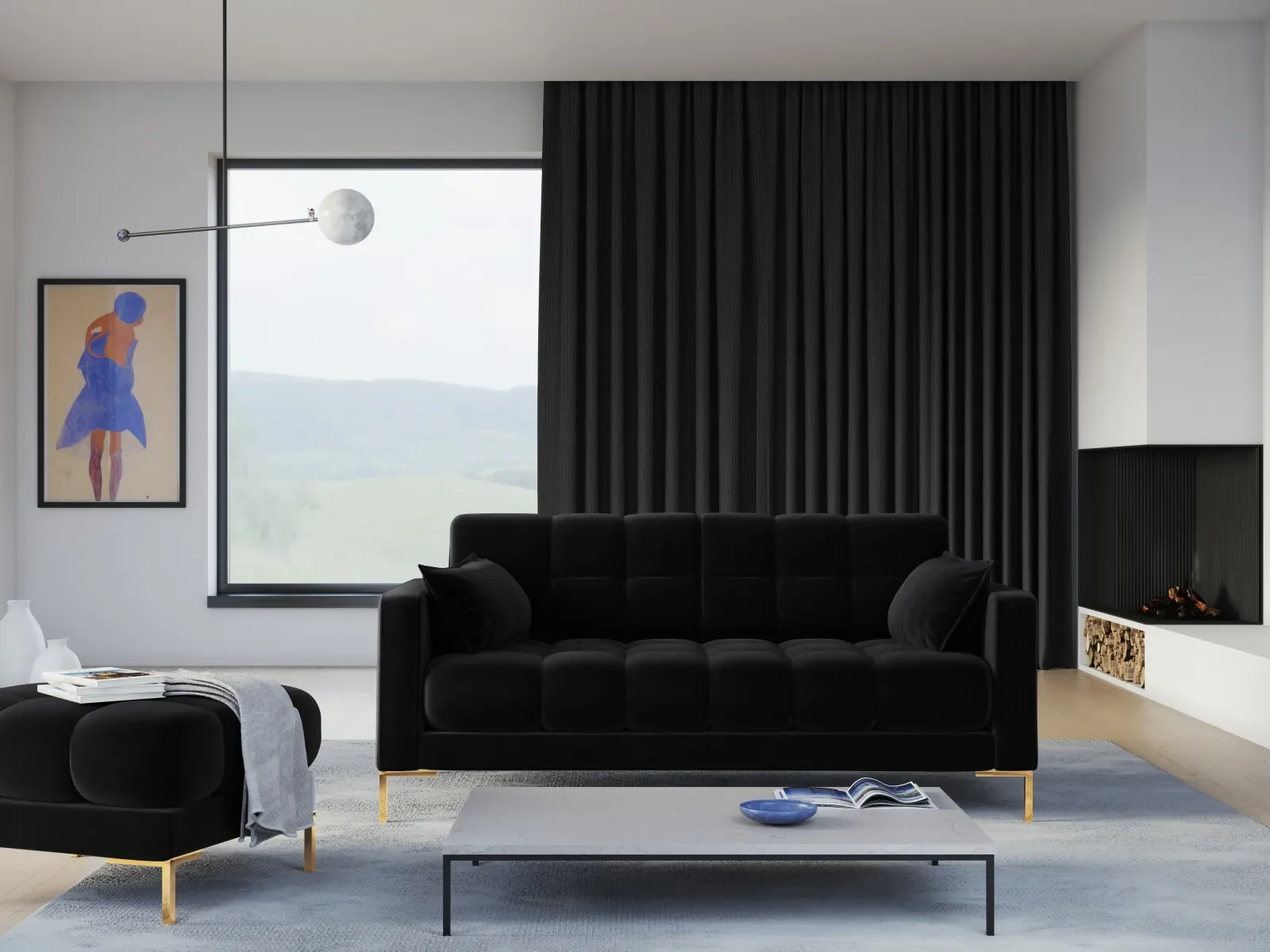 Mamaia 2-Sitzer Sofa, Beine Goldmetall, mit Bezug aus Samt oder Strukturstoff, 152x96 cm - Image 138