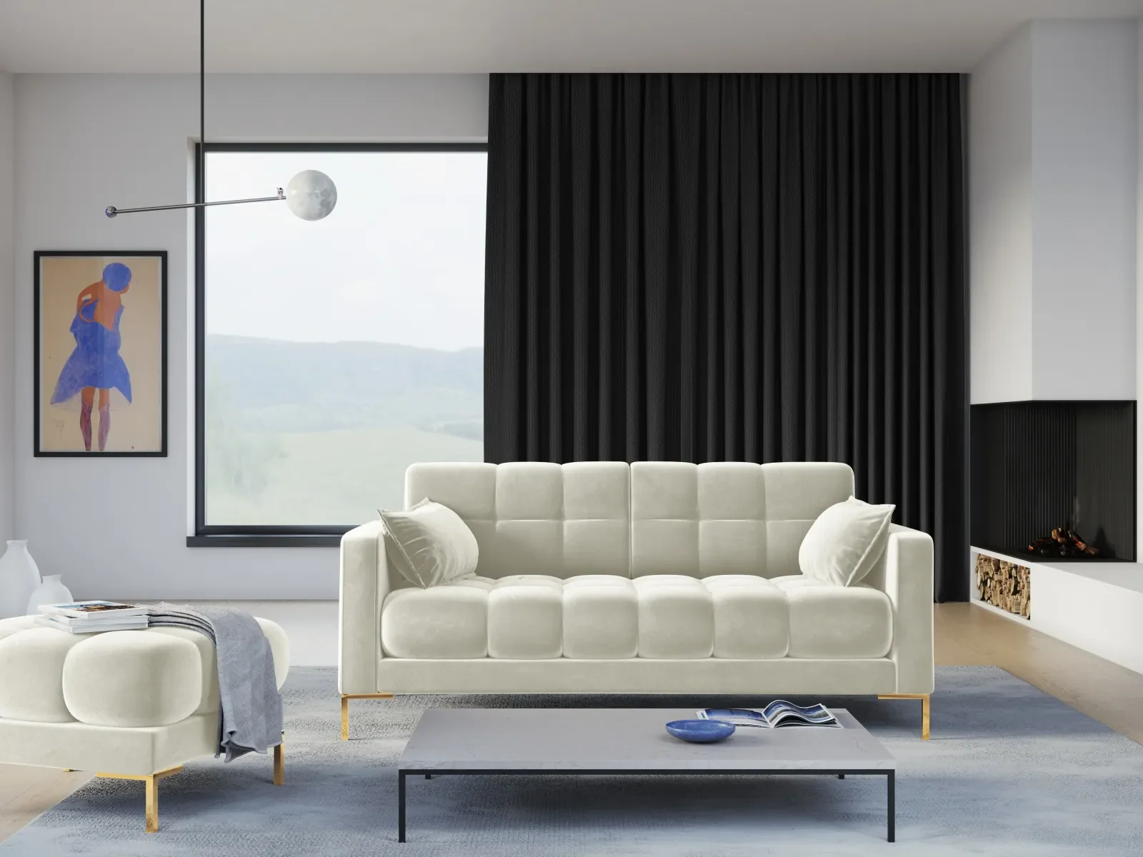 Mamaia 2-Sitzer Sofa, Beine Goldmetall, mit Bezug aus Samt oder Strukturstoff, 152x96 cm - Image 42