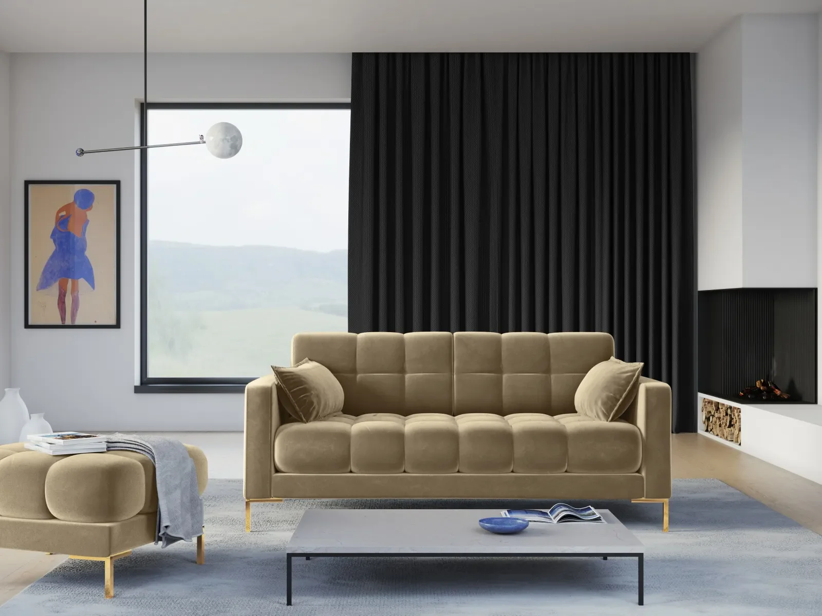 Mamaia 2-Sitzer Sofa, Beine Goldmetall, mit Bezug aus Samt oder Strukturstoff, 152x96 cm - Image 50