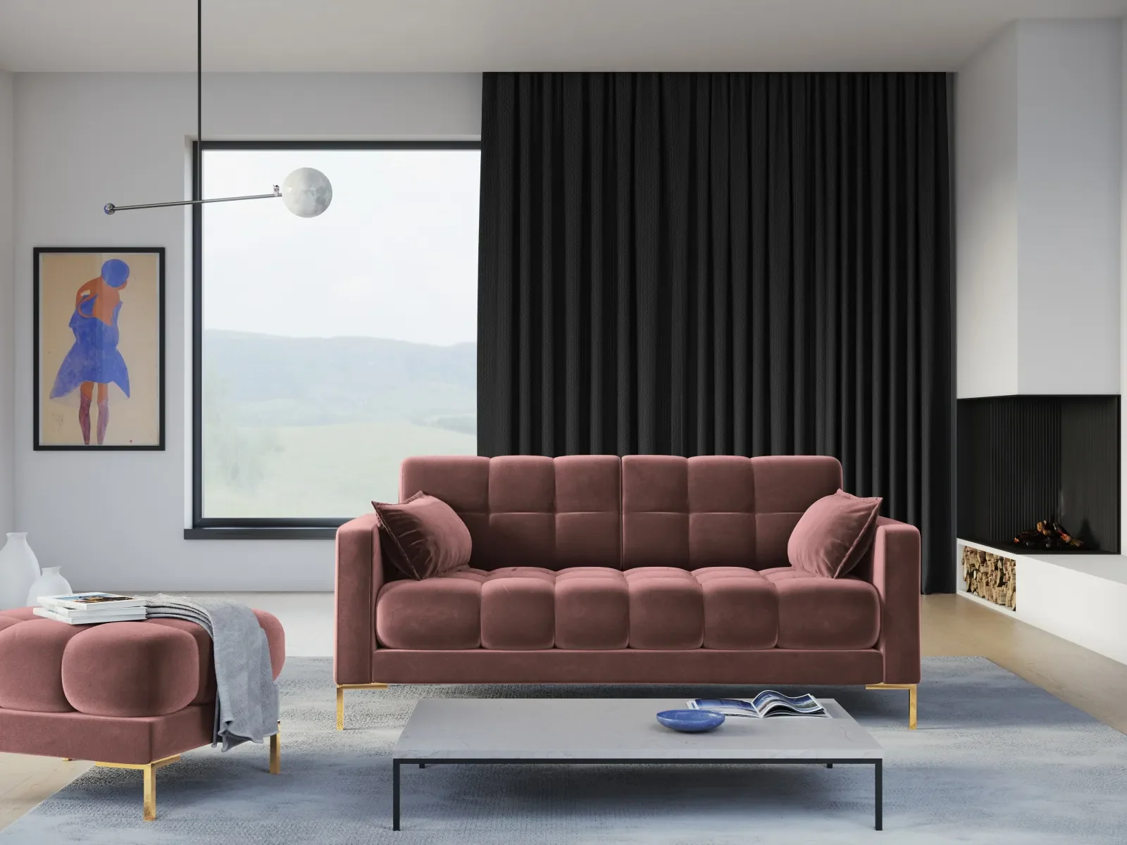 Mamaia 2-Sitzer Sofa, Beine Goldmetall, mit Bezug aus Samt oder Strukturstoff, 152x96 cm - Image 66