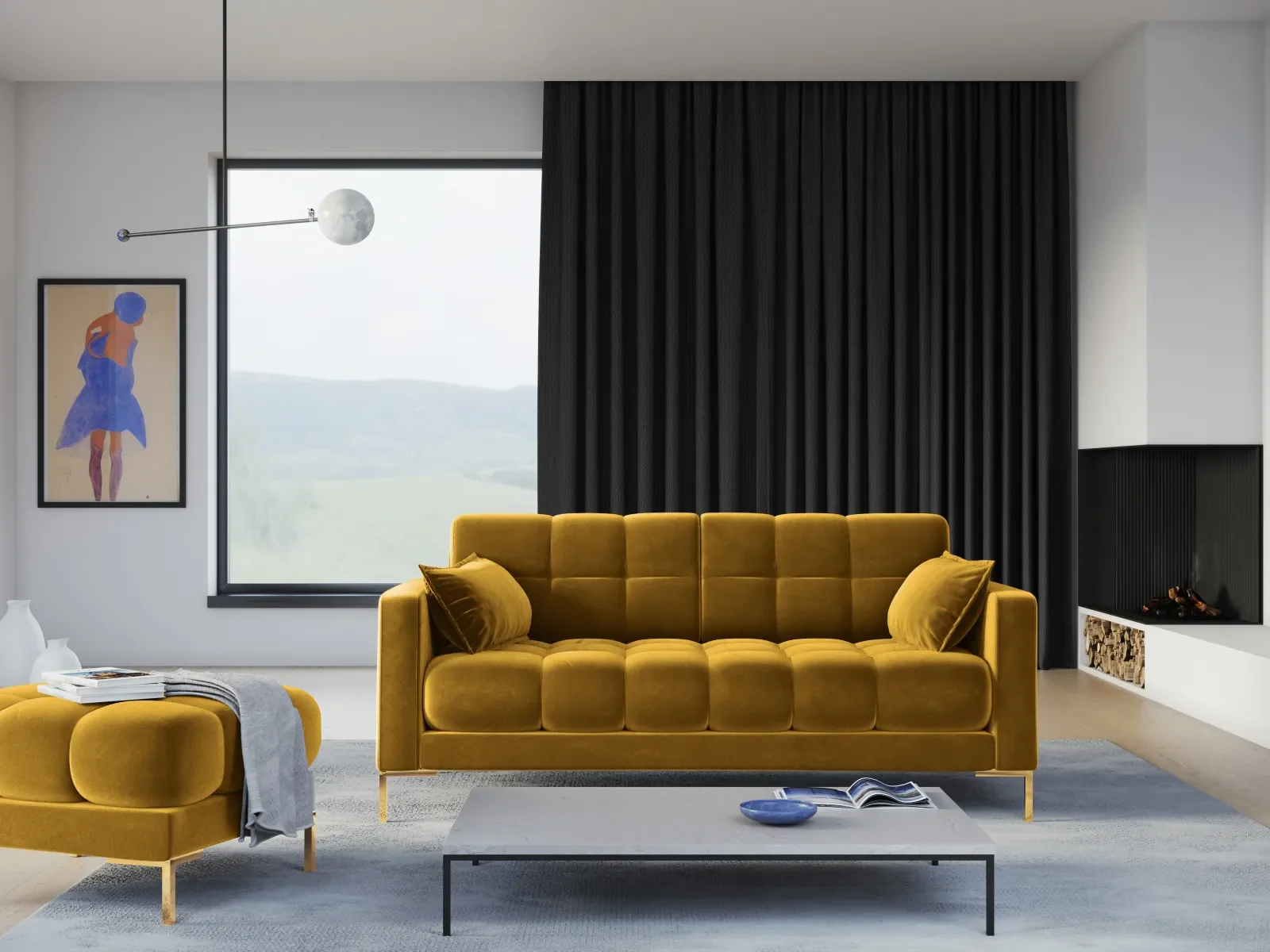 Mamaia 2-Sitzer Sofa, Beine Goldmetall, mit Bezug aus Samt oder Strukturstoff, 152x96 cm - Image 74