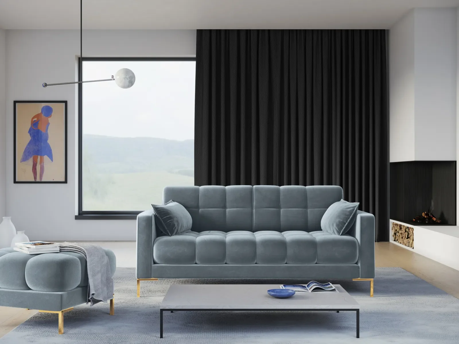 Mamaia 2-Sitzer Sofa, Beine Goldmetall, mit Bezug aus Samt oder Strukturstoff, 152x96 cm - Image 90