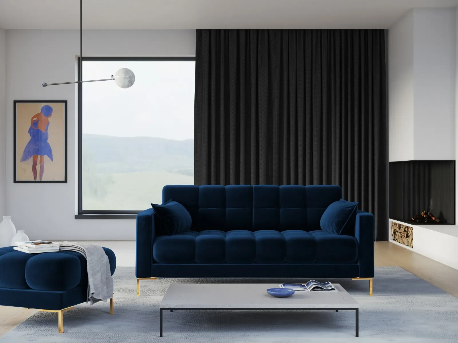 Mamaia 2-Sitzer Sofa, Beine Goldmetall, mit Bezug aus Samt oder Strukturstoff, 152x96 cm - Image 98