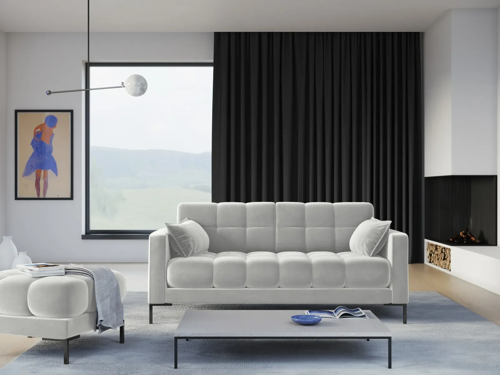 Mamaia 2-Sitzer Sofa, Metallbeine Schwarz, mit Bezug aus Samt oder Strukturstoff, 152x96 cm - Image 114