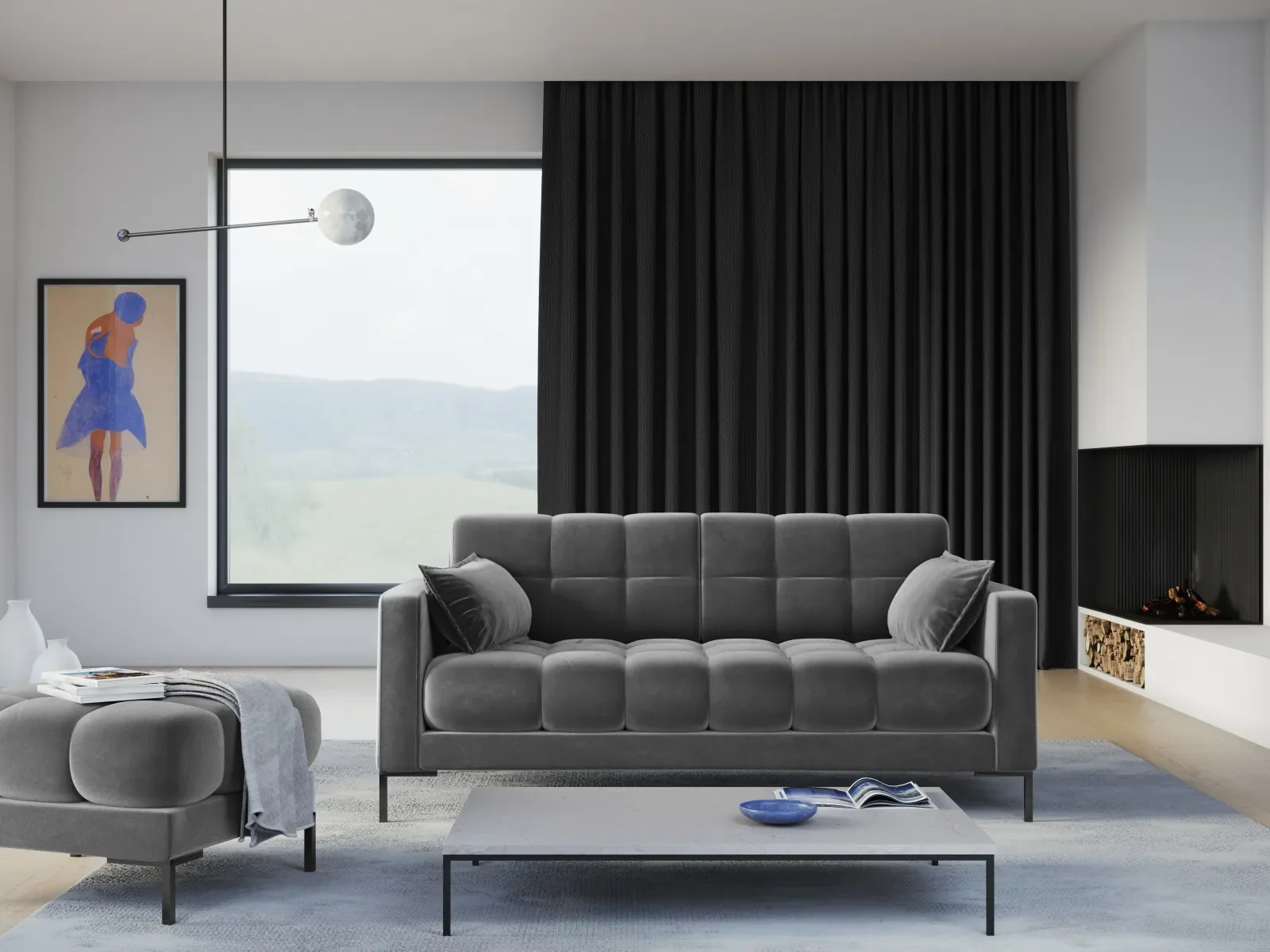 Mamaia 2-Sitzer Sofa, Metallbeine Schwarz, mit Bezug aus Samt oder Strukturstoff, 152x96 cm - Image 122
