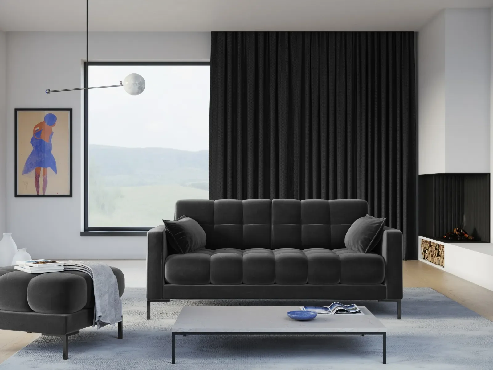 Mamaia 2-Sitzer Sofa, Metallbeine Schwarz, mit Bezug aus Samt oder Strukturstoff, 152x96 cm - Image 130