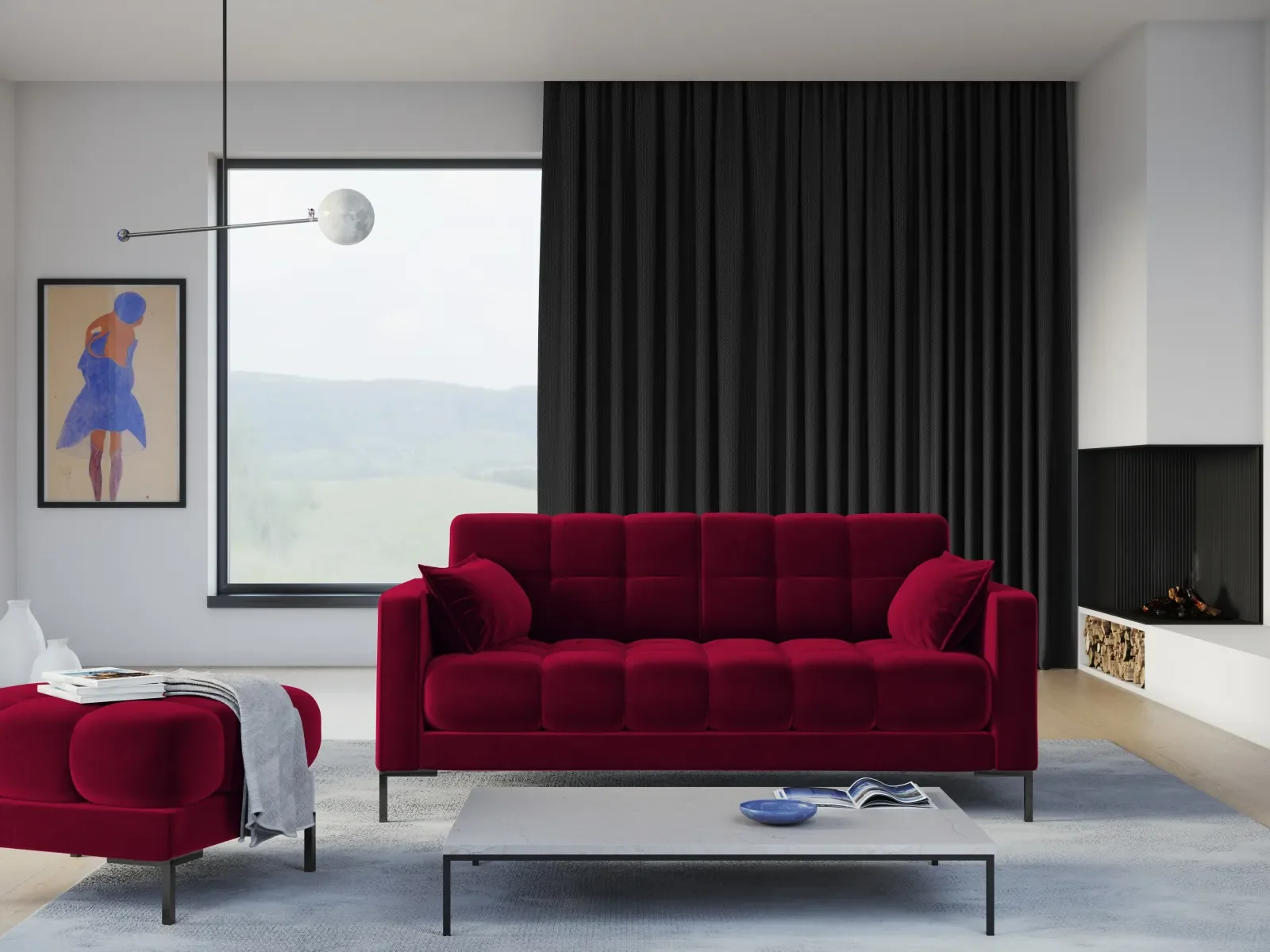 Mamaia 2-Sitzer Sofa, Metallbeine Schwarz, mit Bezug aus Samt oder Strukturstoff, 152x96 cm - Image 58