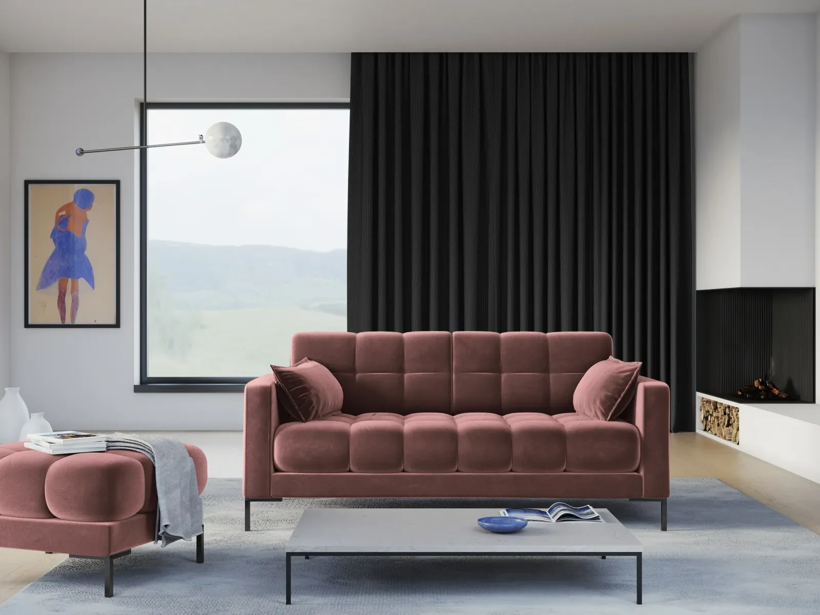 Mamaia 2-Sitzer Sofa, Metallbeine Schwarz, mit Bezug aus Samt oder Strukturstoff, 152x96 cm - Image 66