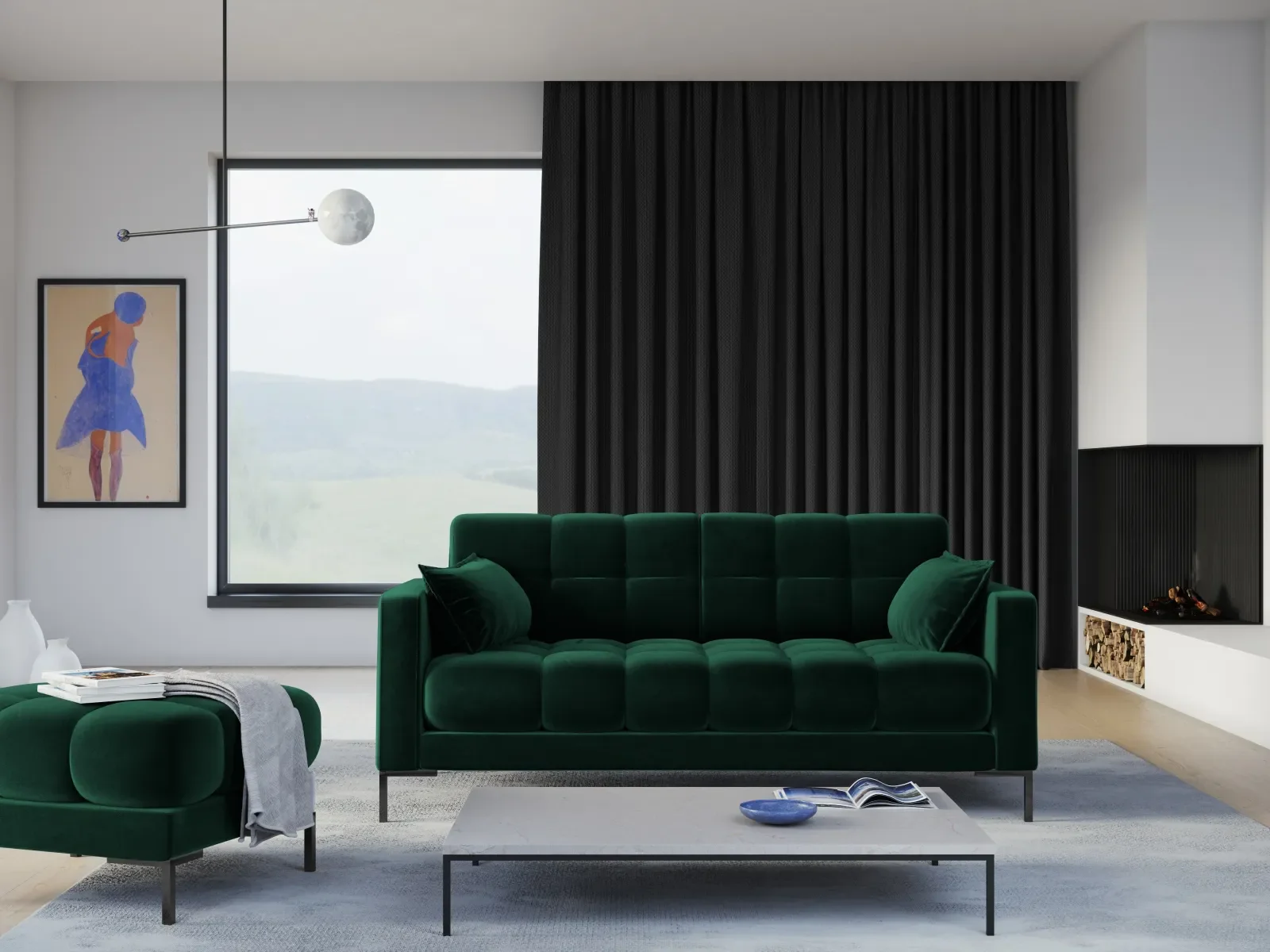 Mamaia 2-Sitzer Sofa, Metallbeine Schwarz, mit Bezug aus Samt oder Strukturstoff, 152x96 cm - Image 82