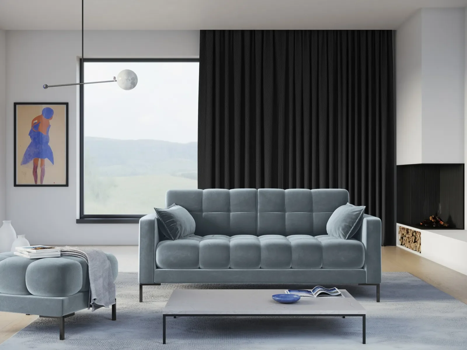Mamaia 2-Sitzer Sofa, Metallbeine Schwarz, mit Bezug aus Samt oder Strukturstoff, 152x96 cm - Image 90