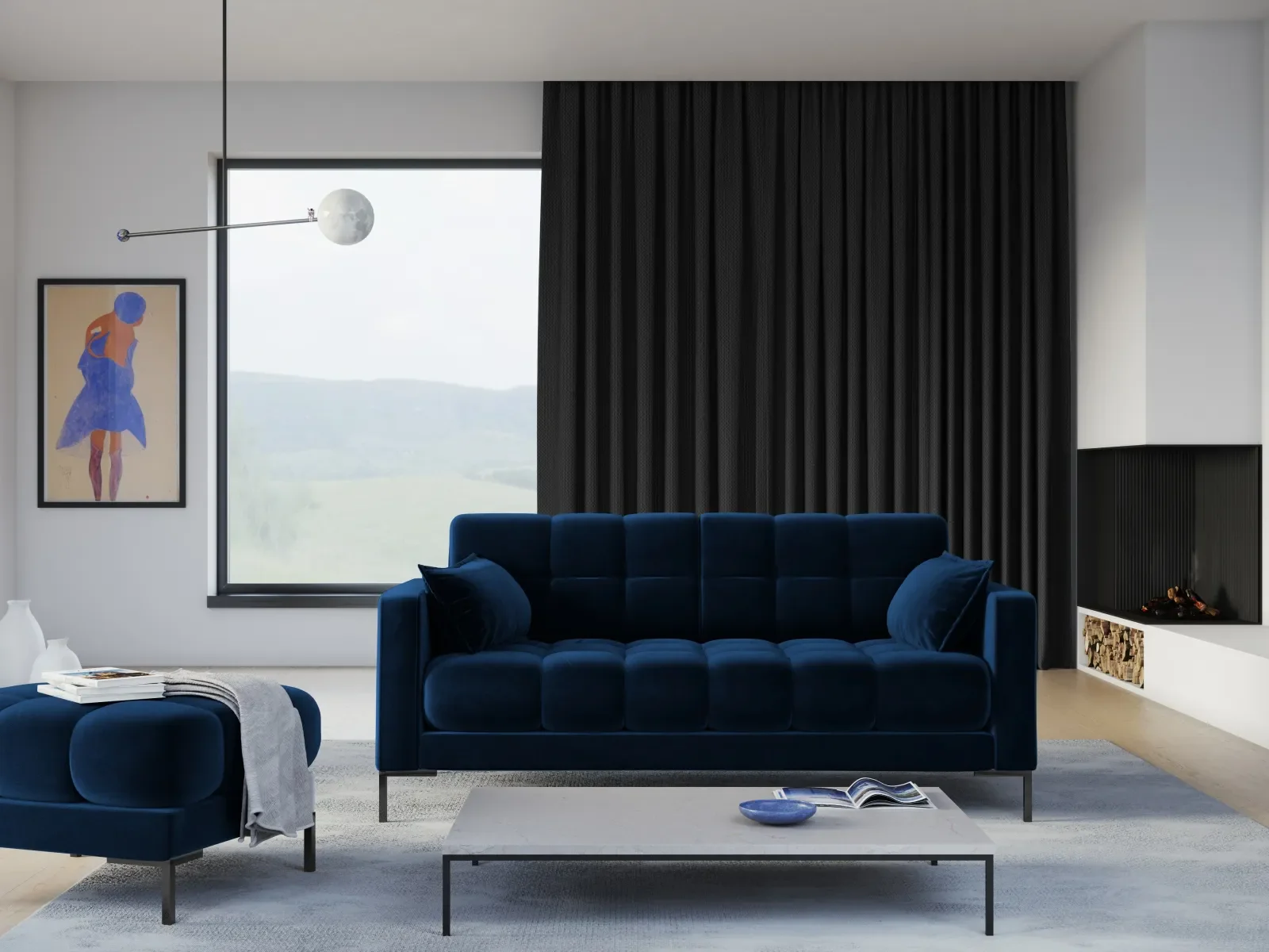 Mamaia 2-Sitzer Sofa, Metallbeine Schwarz, mit Bezug aus Samt oder Strukturstoff, 152x96 cm - Image 98