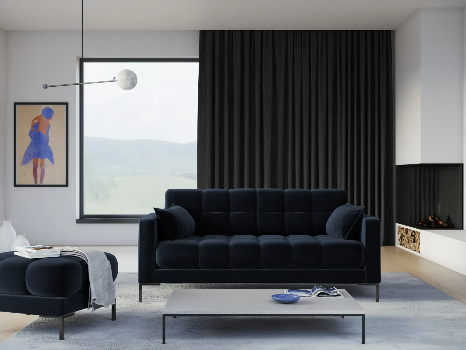 Mamaia 3-Sitzer Sofa, Metallbeine Schwarz, mit Bezug aus Samt oder Strukturstoff, 177x96 cm - Image 106
