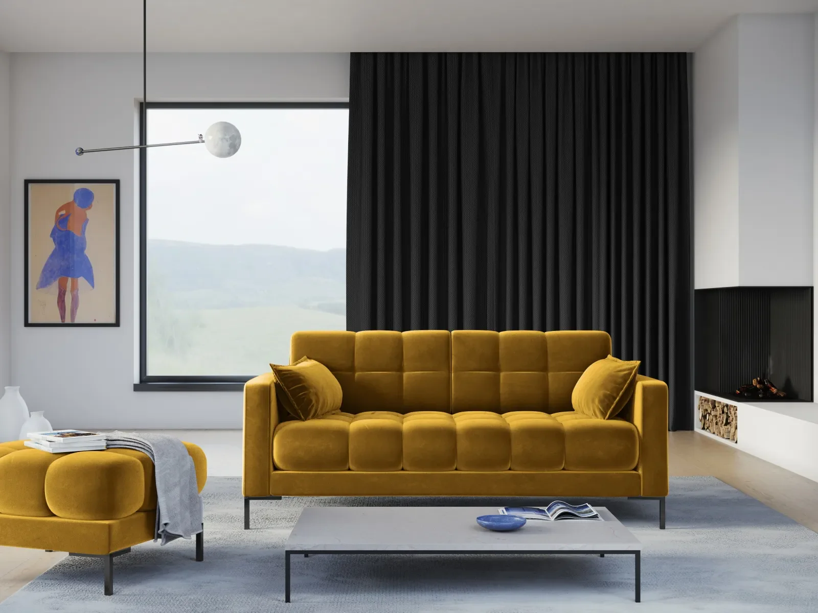 Mamaia 3-Sitzer Sofa, Metallbeine Schwarz, mit Bezug aus Samt oder Strukturstoff, 177x96 cm - Image 74